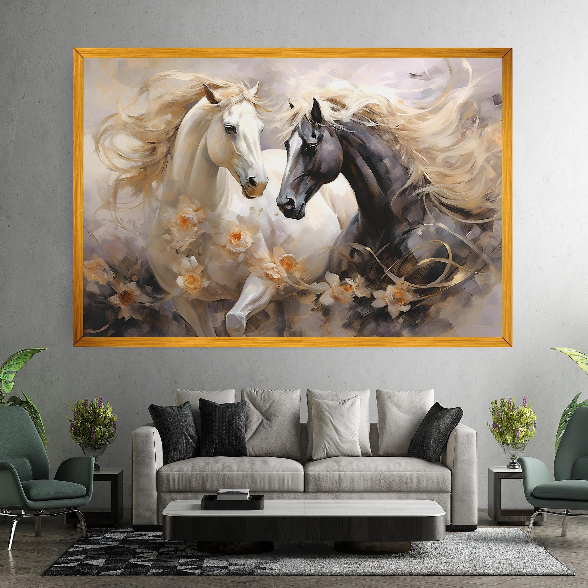 Leinwandbild Black And White Horses mockup 7