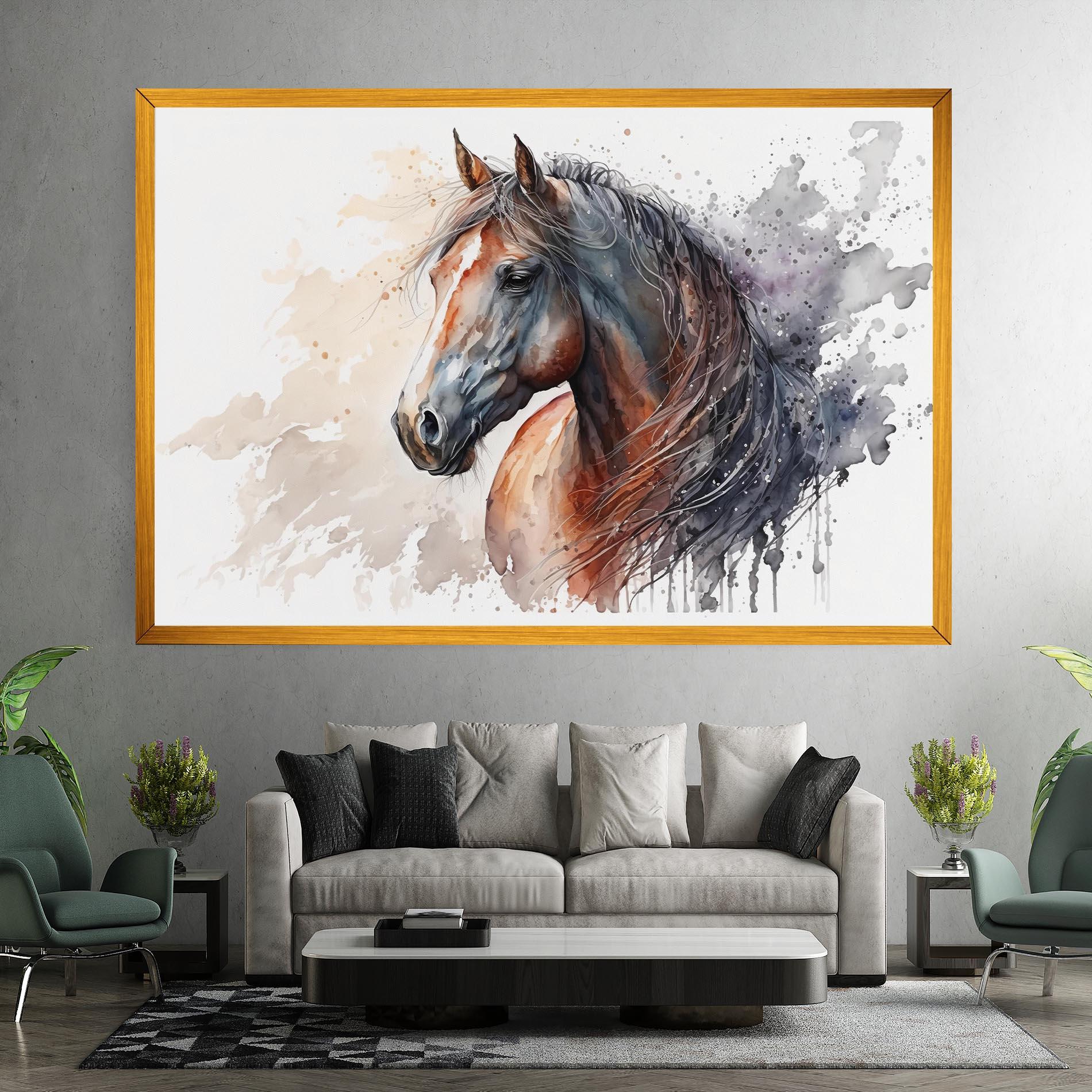 Leinwandbild Black Brown Horse Painting mockup 7