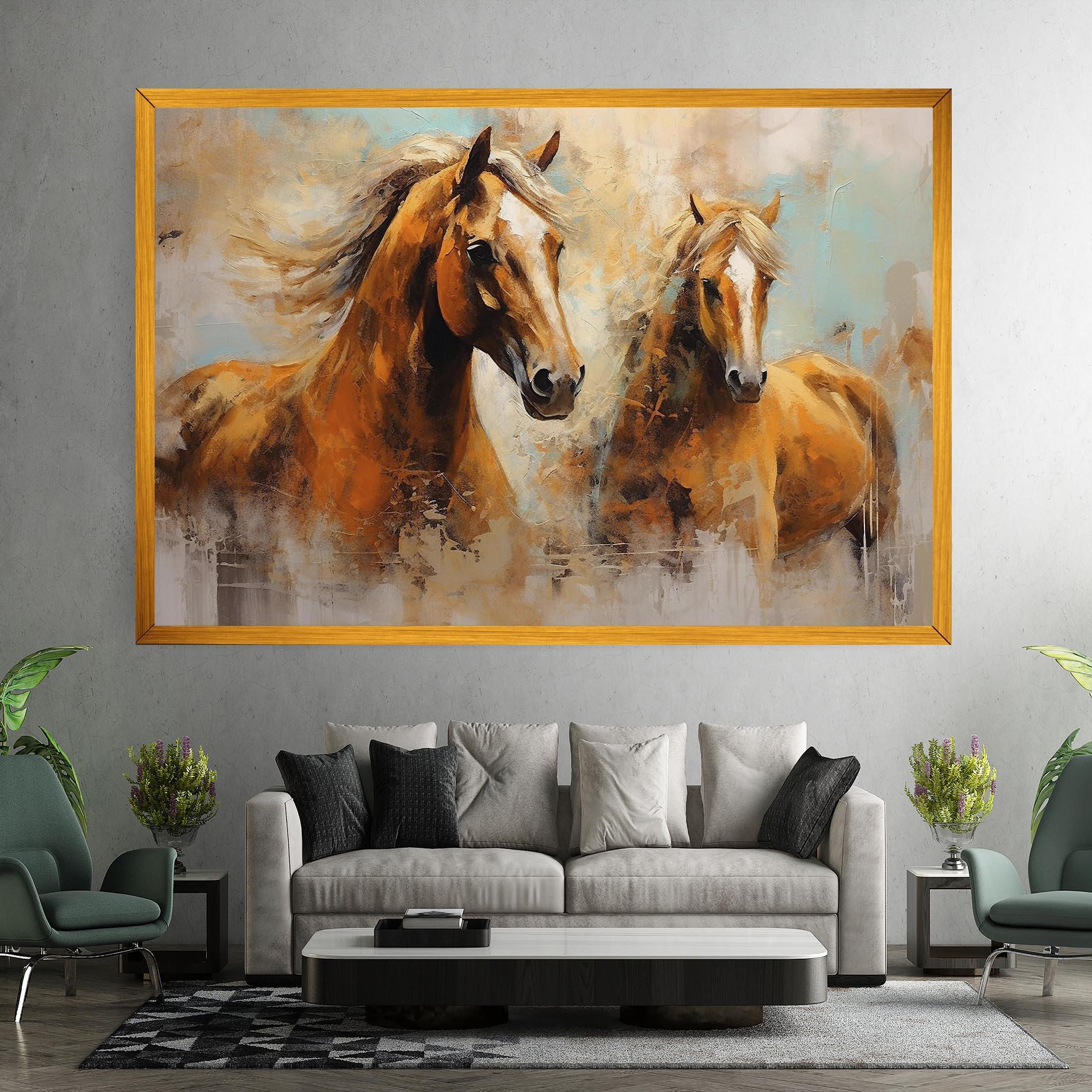 Leinwandbild Brown Horses Staying mockup 7