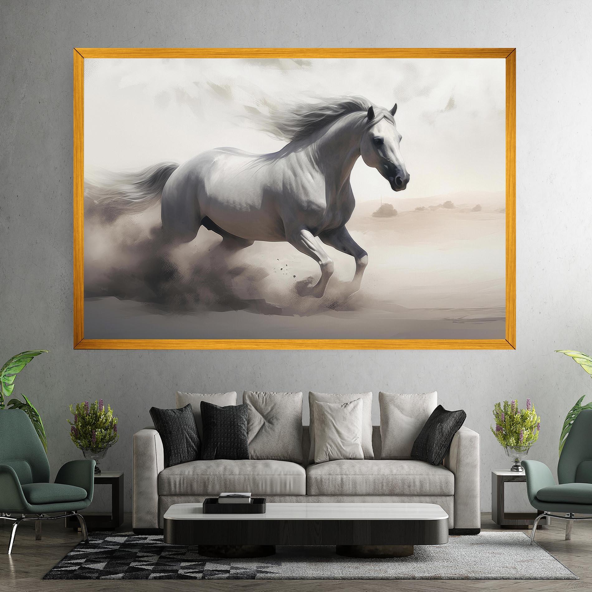 Leinwandbild Light Grey Horse Galloping mockup 7