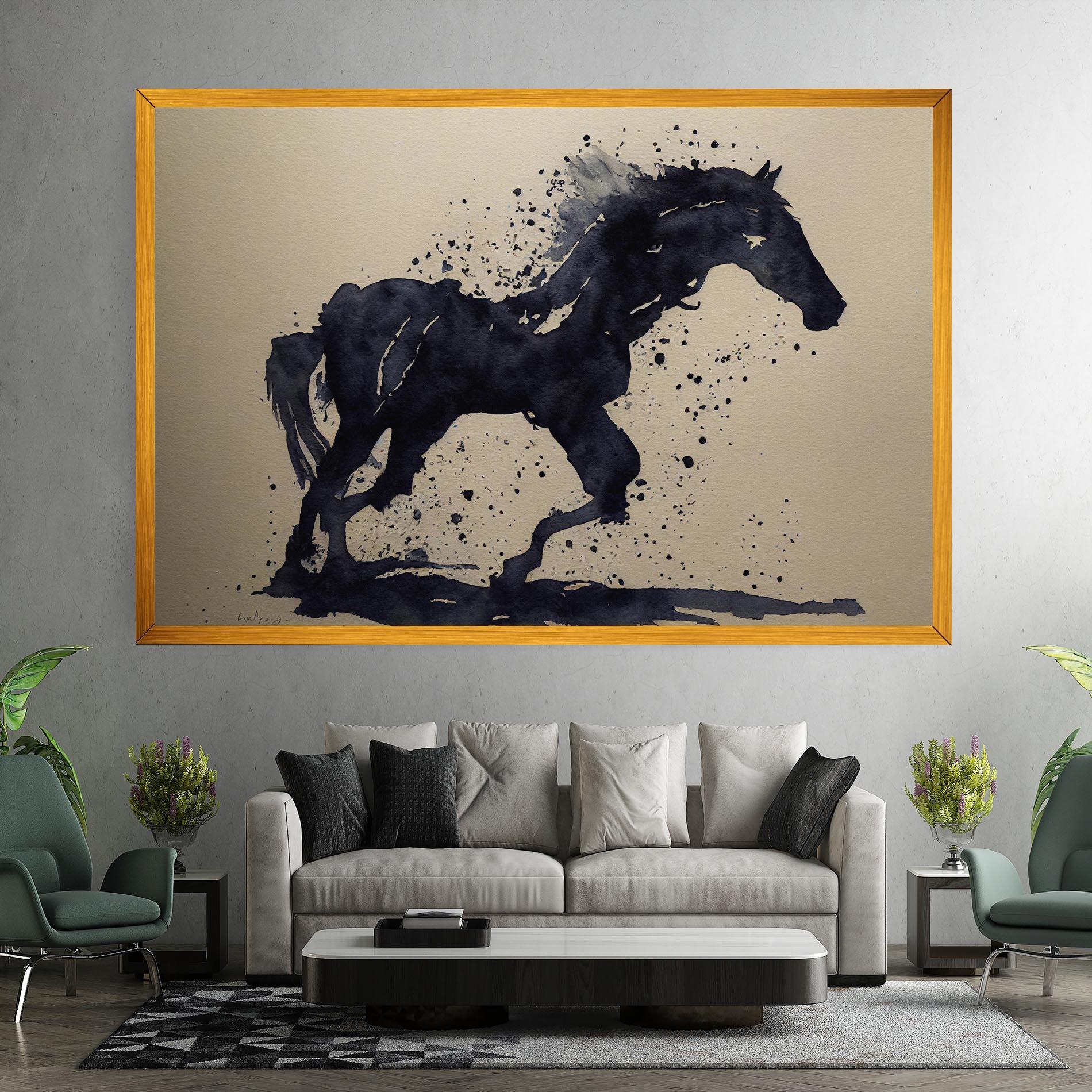 Leinwandbild Watercolor Black Horse mockup 7