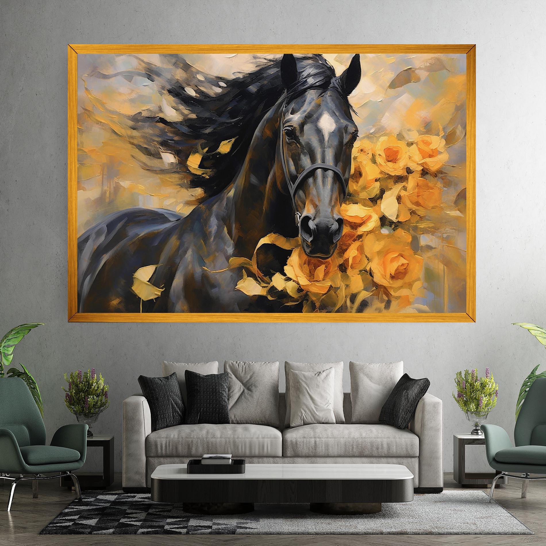 Leinwandbild Yellow Roses Horse mockup 7