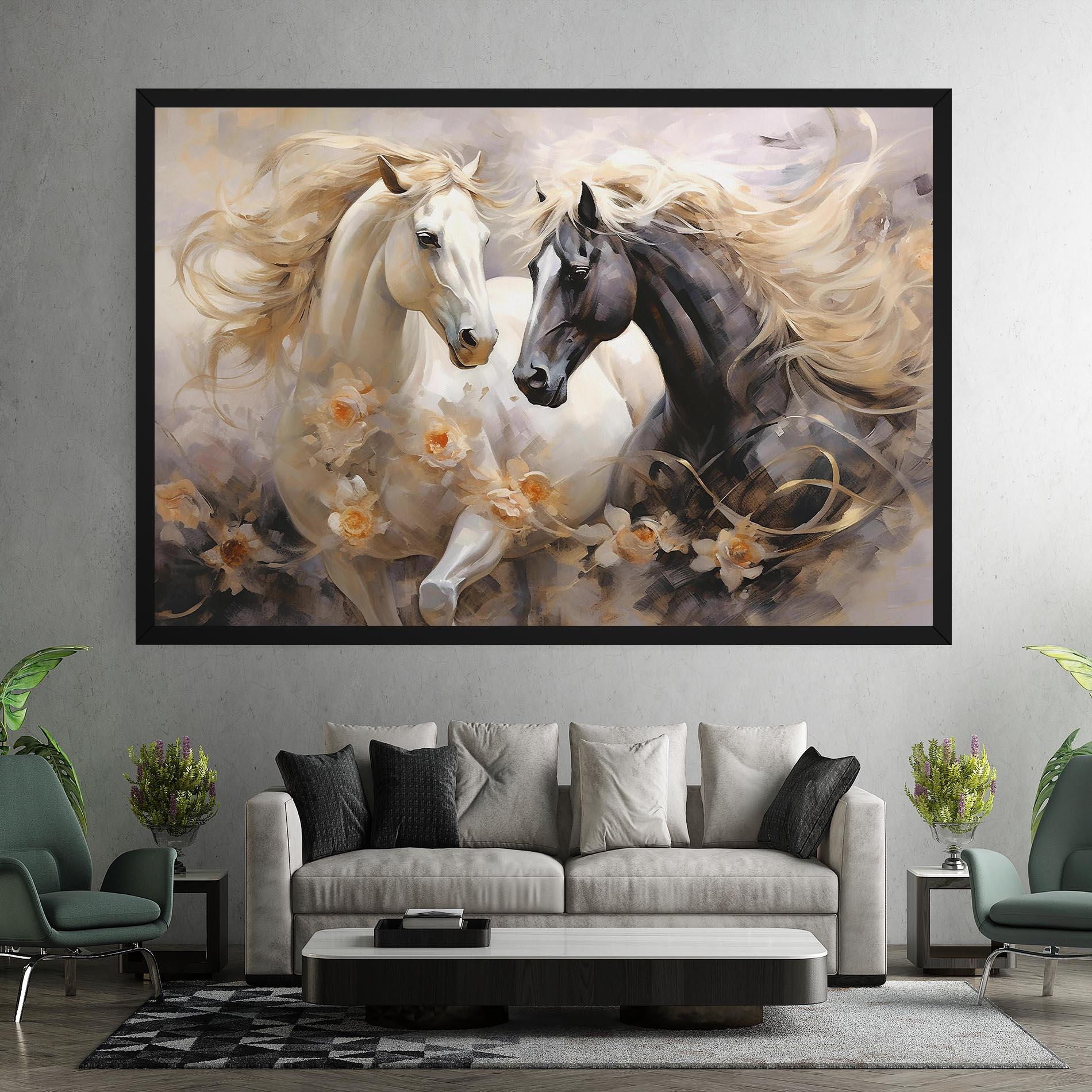 Leinwandbild Black And White Horses mockup 7