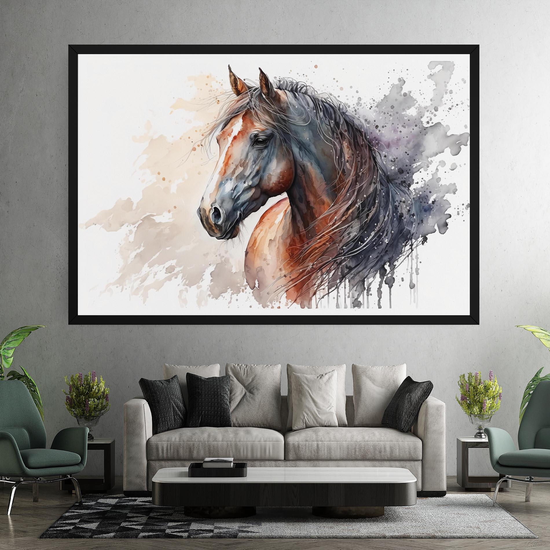 Leinwandbild Black Brown Horse Painting mockup 7