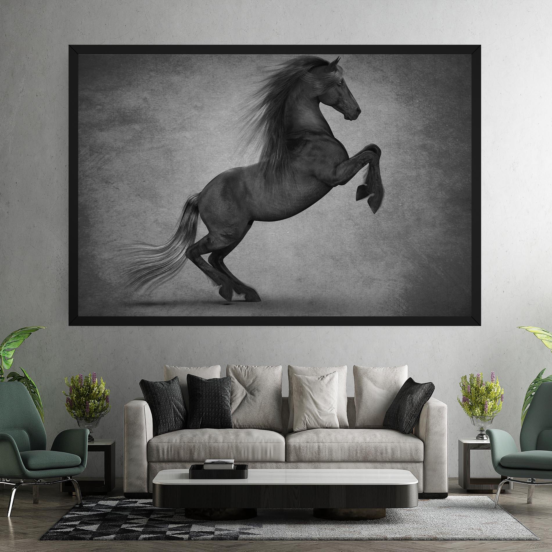 Leinwandbild Black Horse Jumping mockup 7