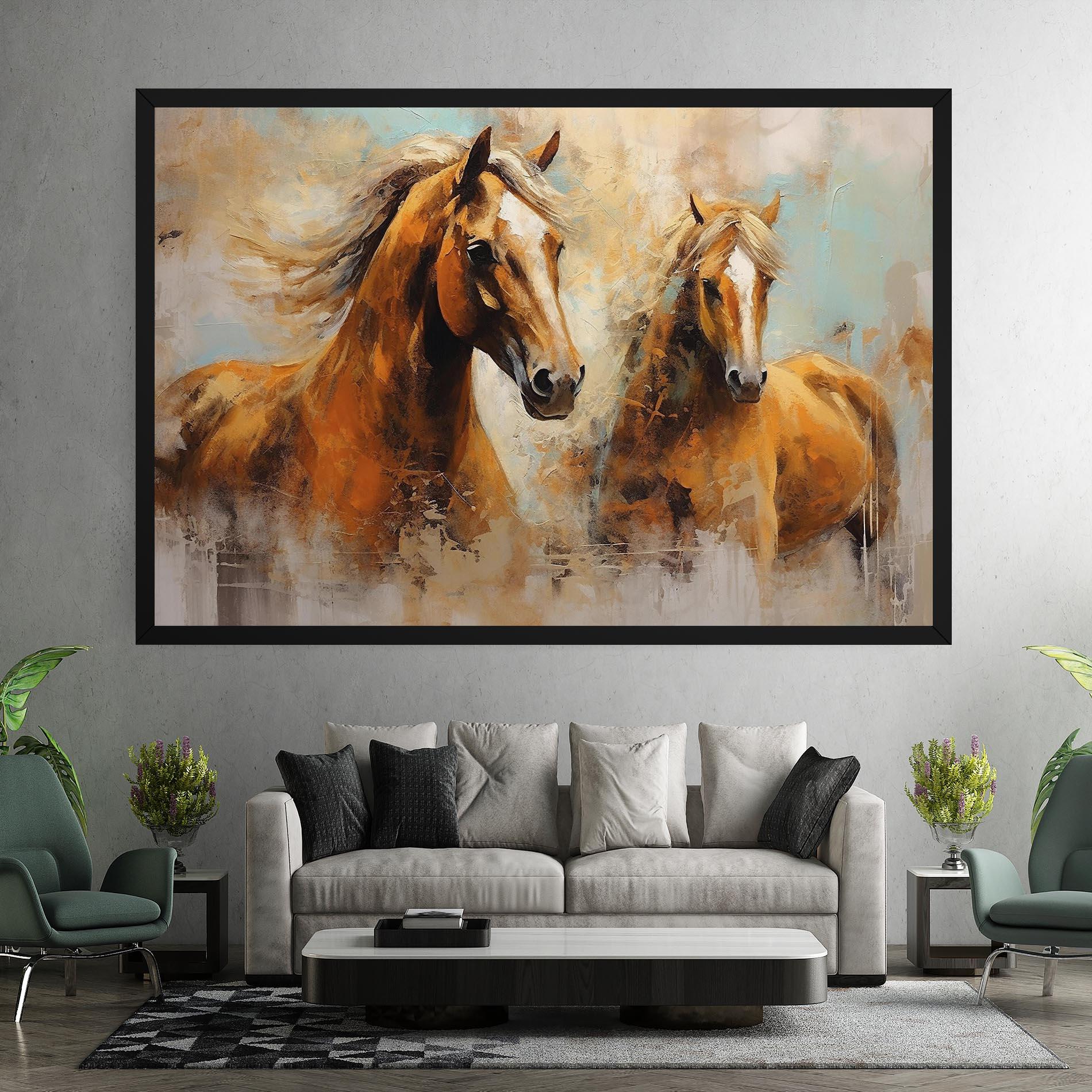 Leinwandbild Brown Horses Staying mockup 7