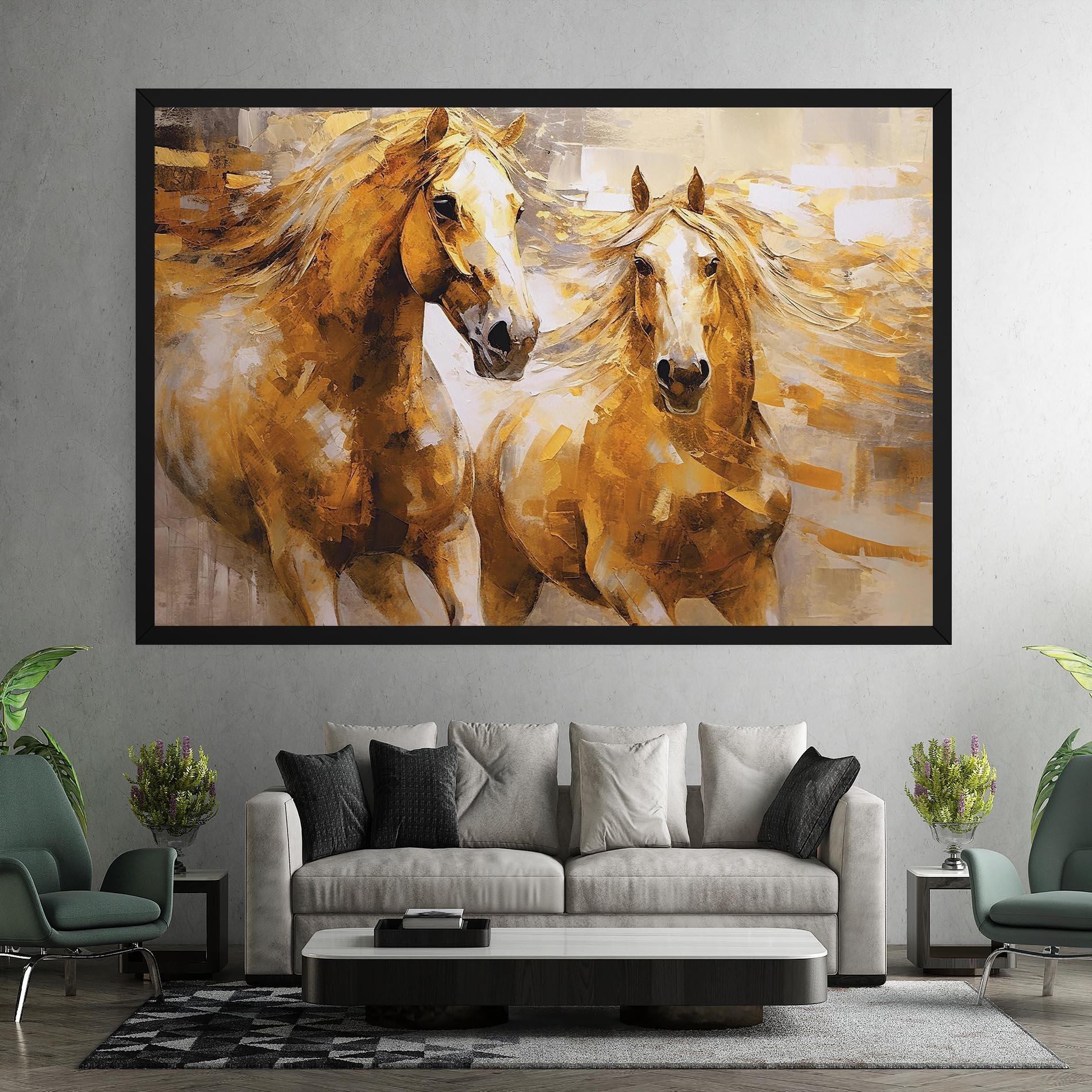 Leinwandbild Golden Brown Horses mockup 7