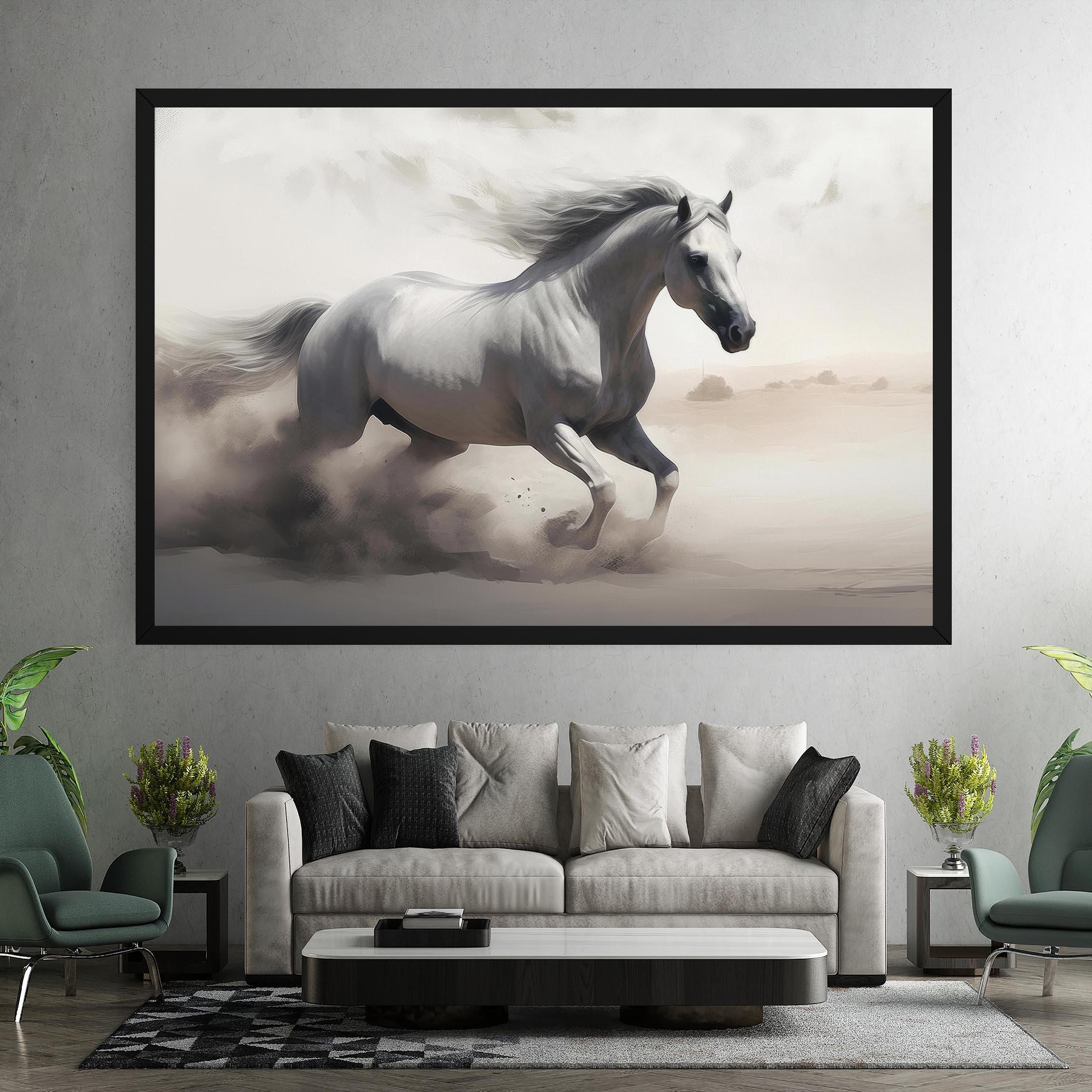Leinwandbild Light Grey Horse Galloping mockup 7
