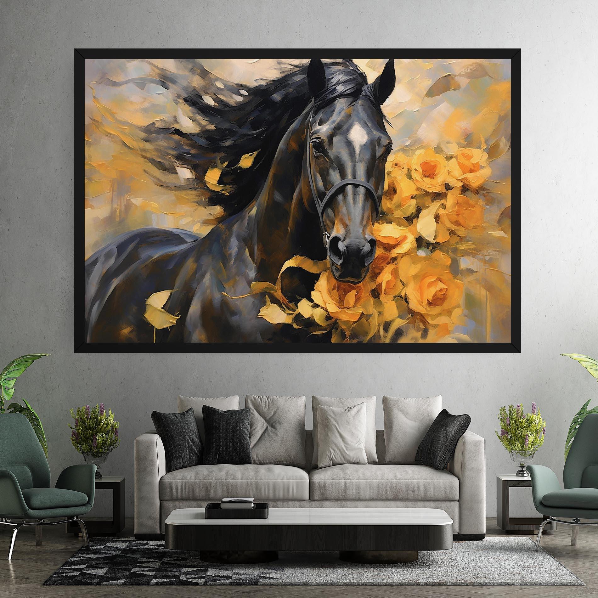 Leinwandbild Yellow Roses Horse mockup 7