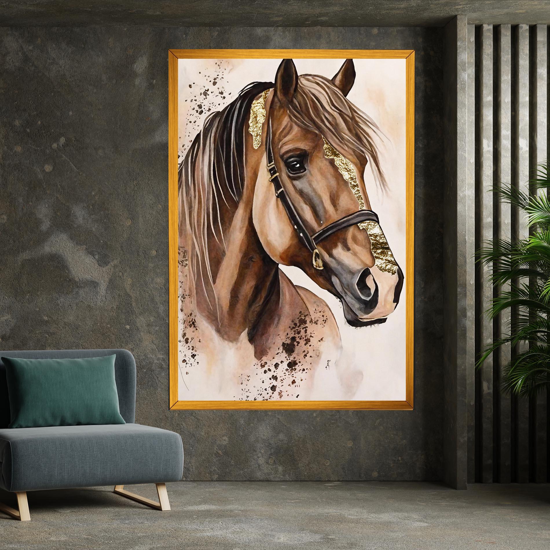Leinwandbild Gold Horse Painting mockup 7