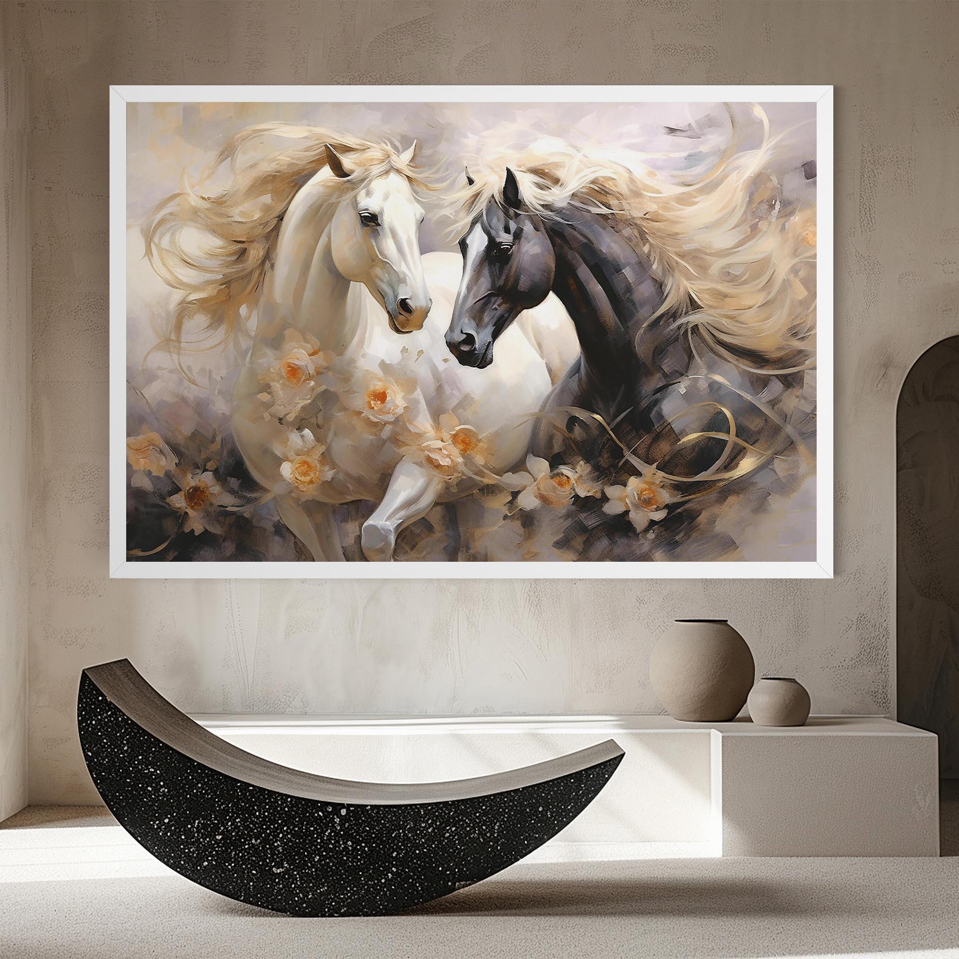 Leinwandbild Black And White Horses mockup 8