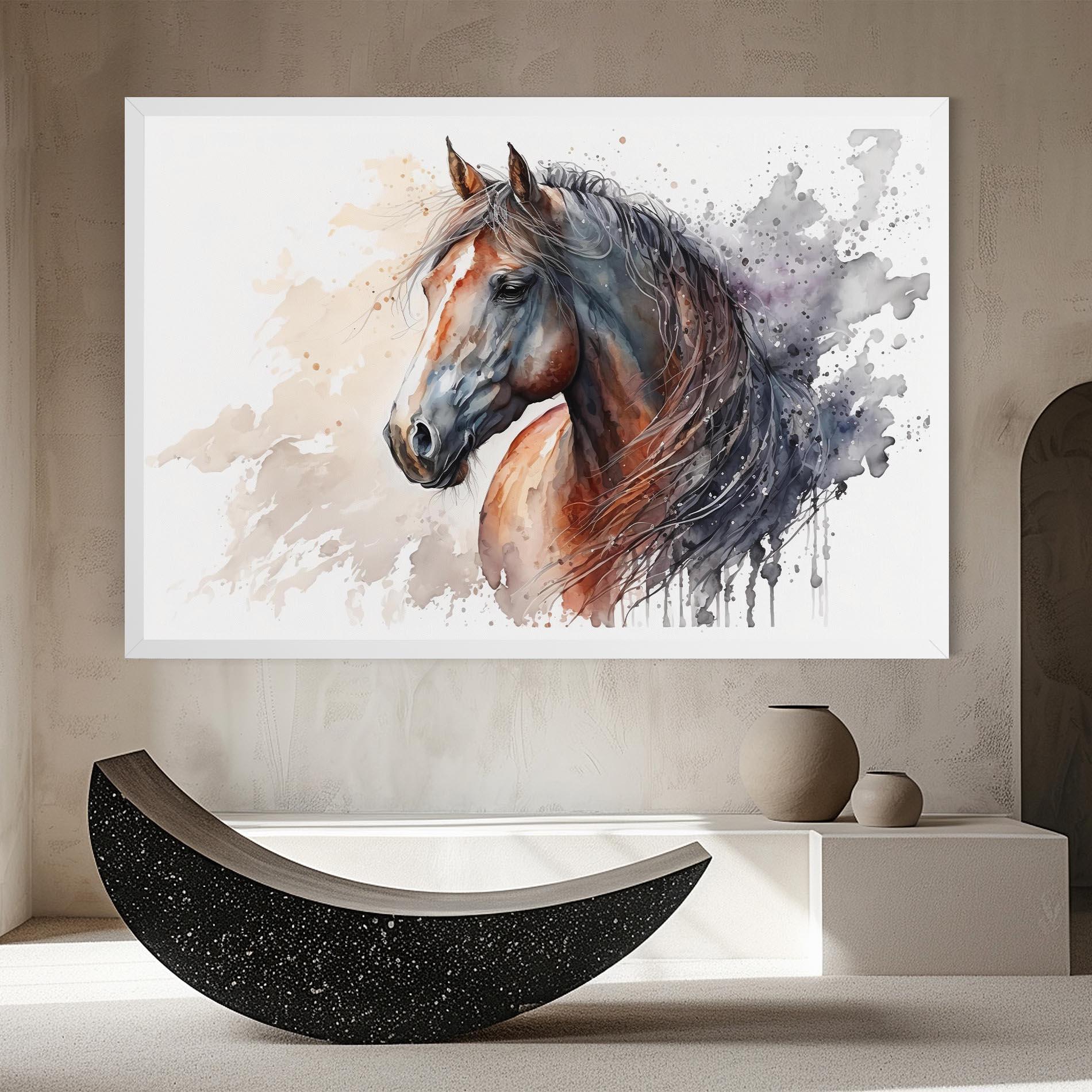 Leinwandbild Black Brown Horse Painting mockup 8