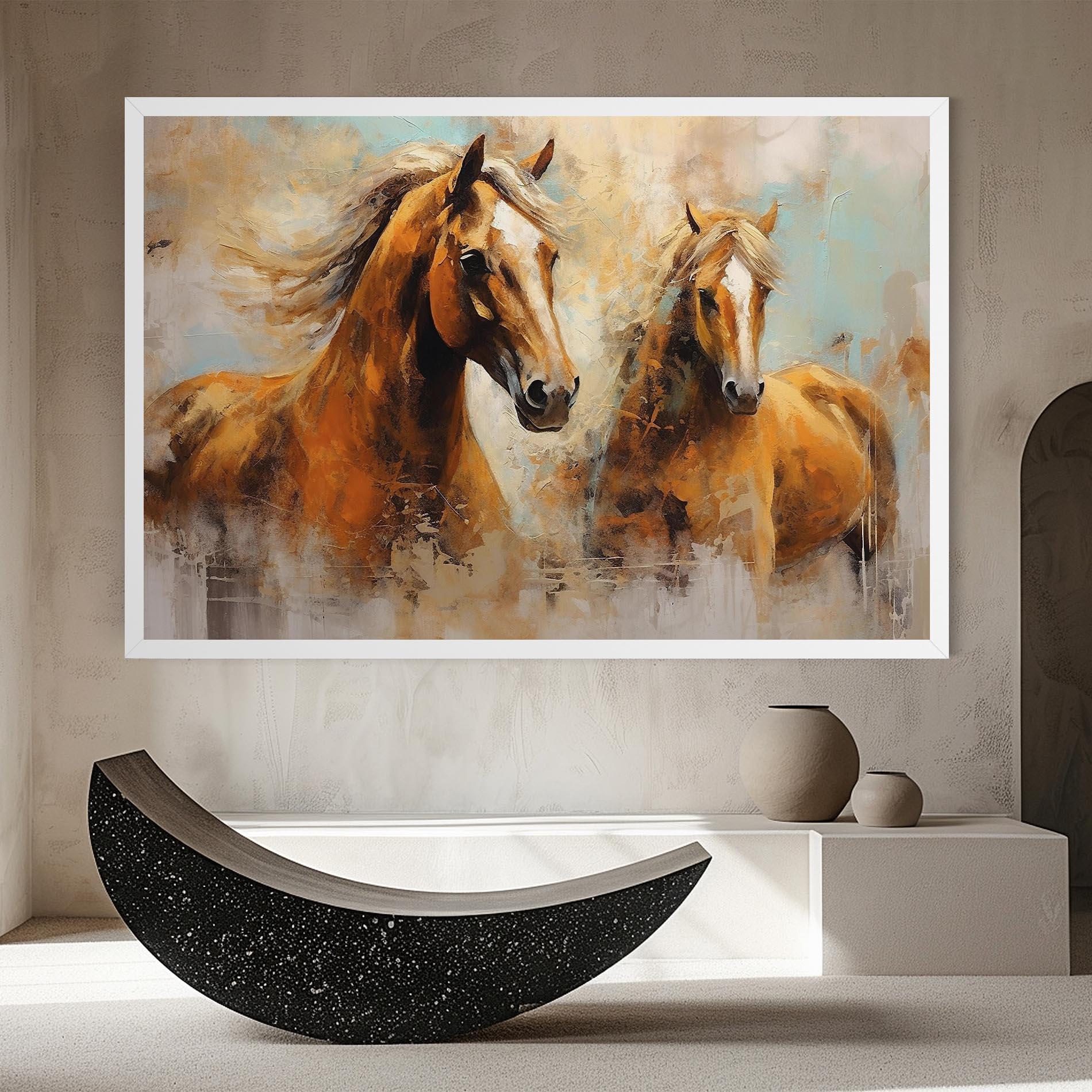 Leinwandbild Brown Horses Staying mockup 8