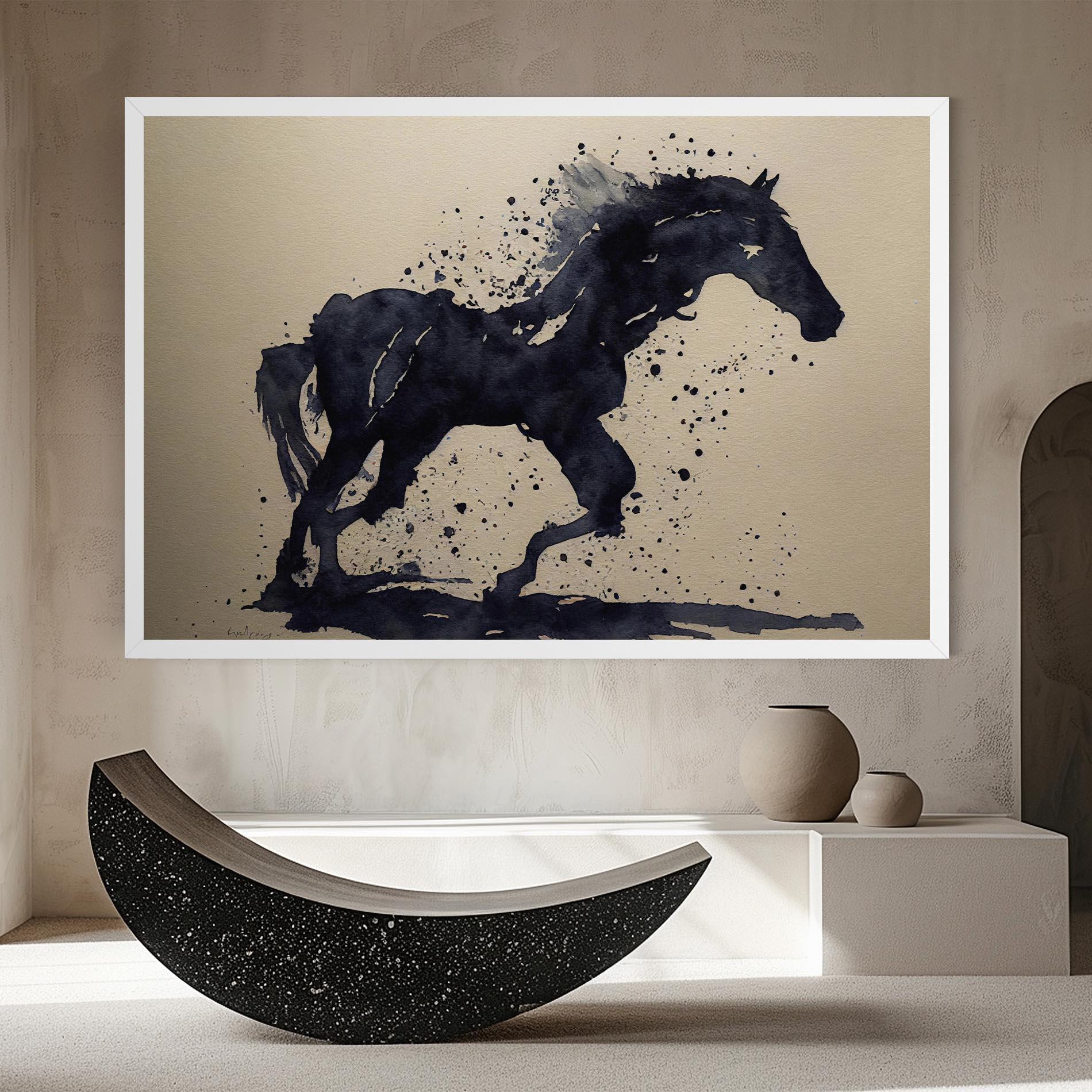 Leinwandbild Watercolor Black Horse mockup 8