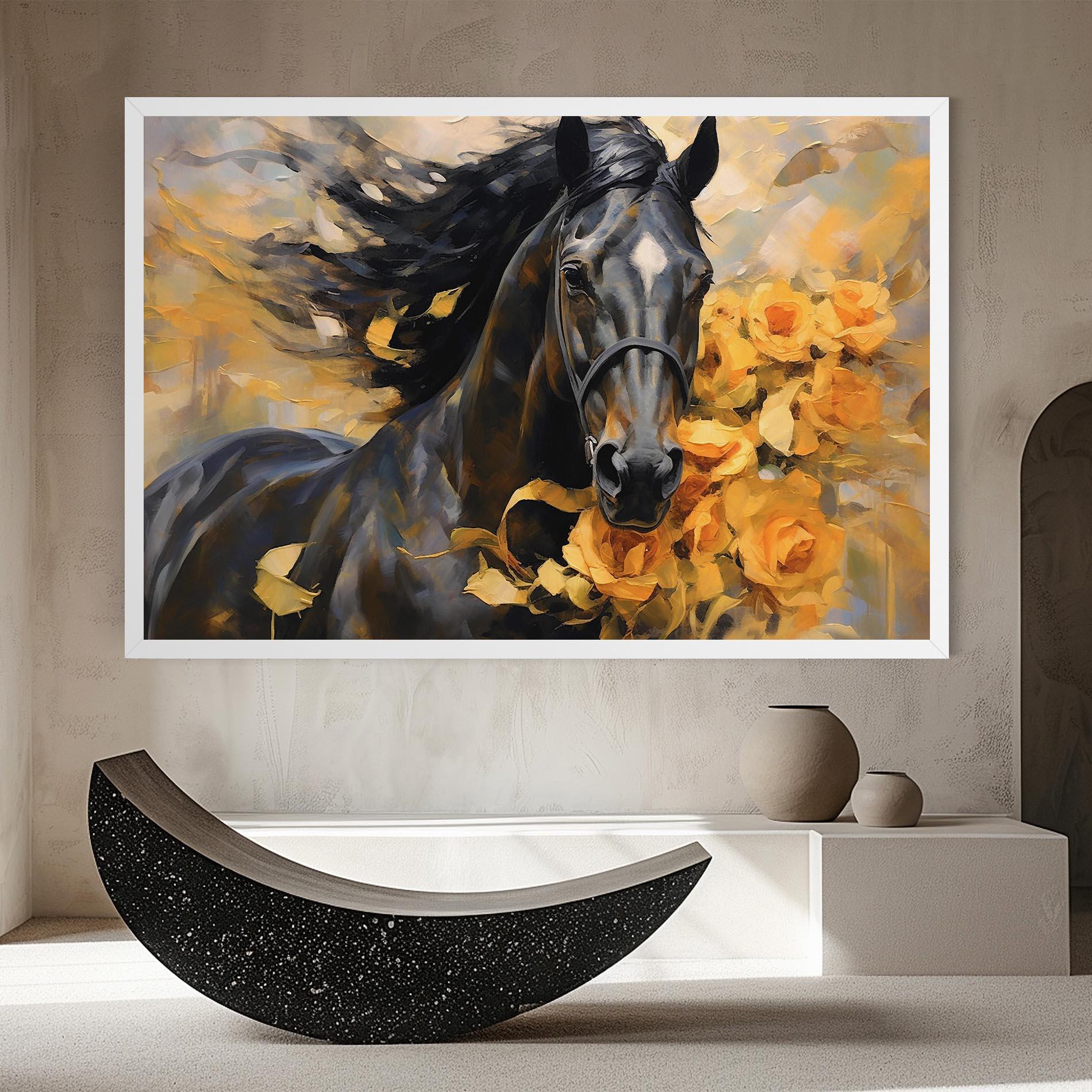 Leinwandbild Yellow Roses Horse mockup 8