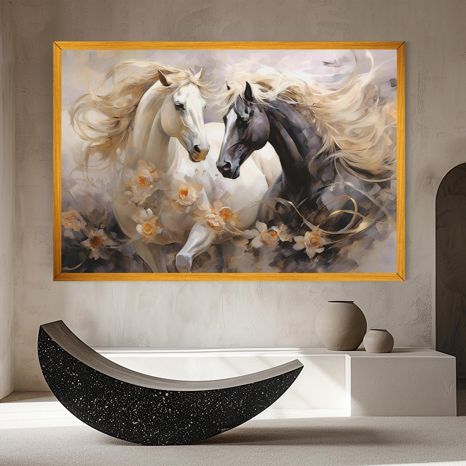 Leinwandbild Black And White Horses mockup 8