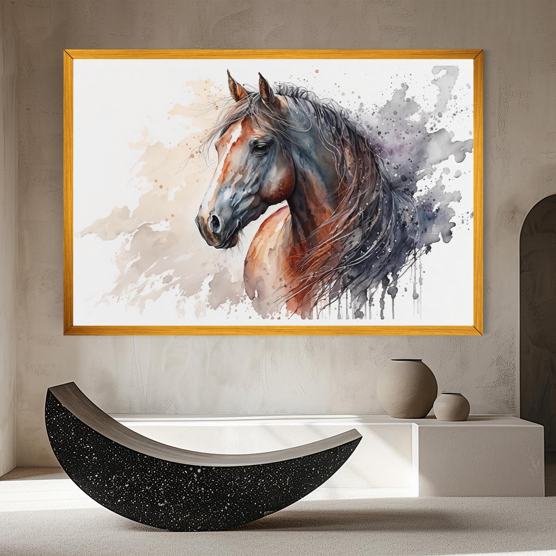 Leinwandbild Black Brown Horse Painting mockup 8