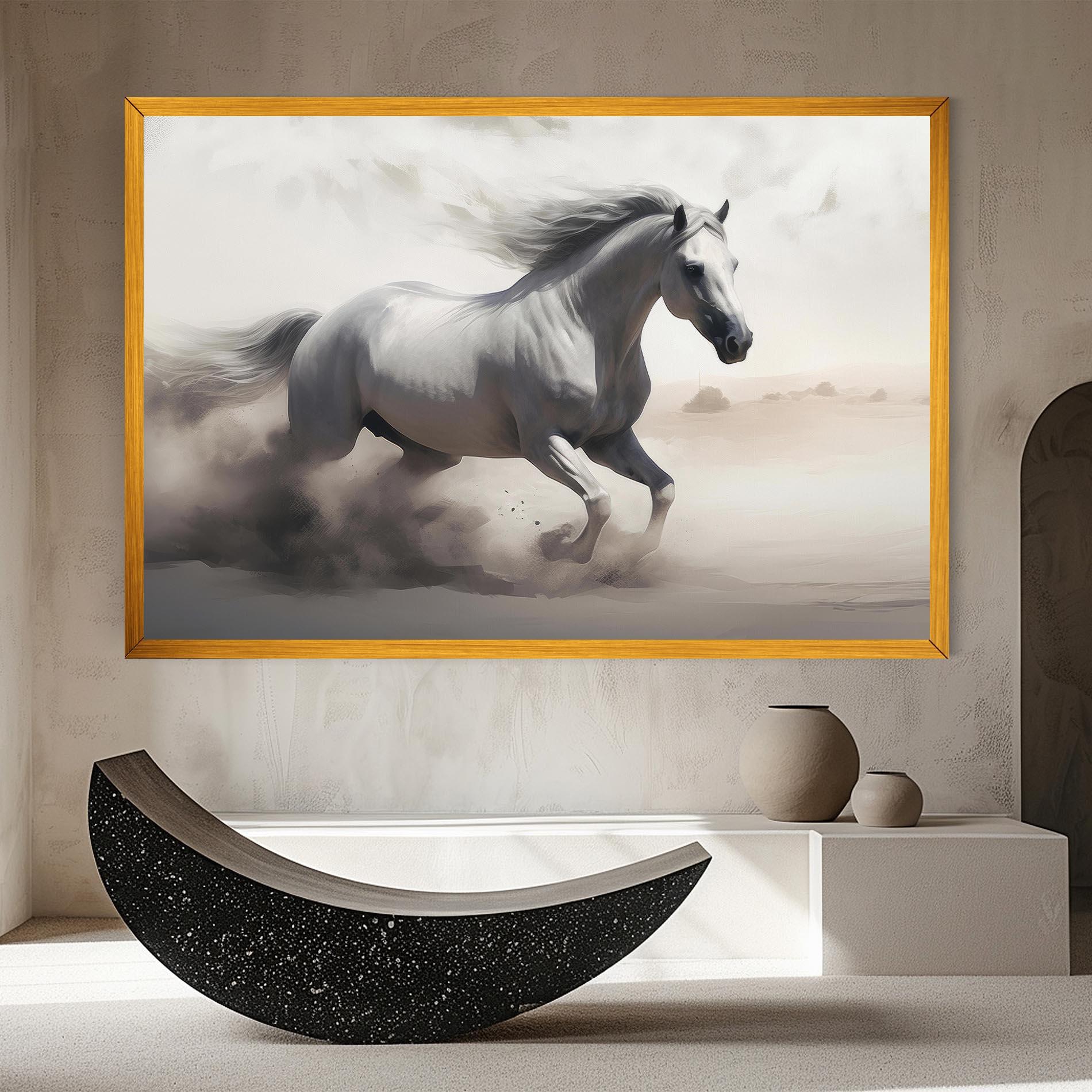 Leinwandbild Light Grey Horse Galloping mockup 8