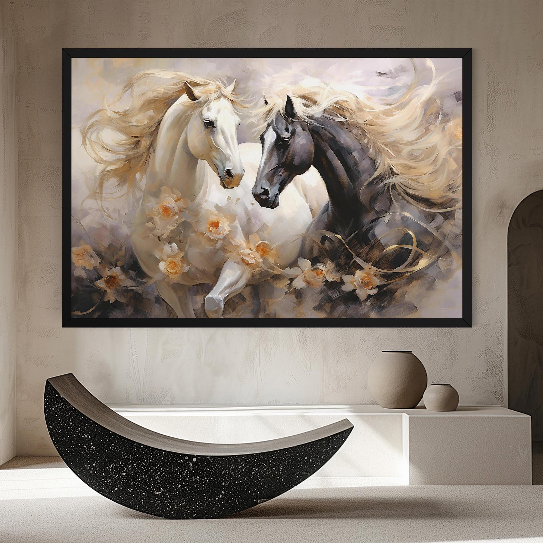 Leinwandbild Black And White Horses mockup 8