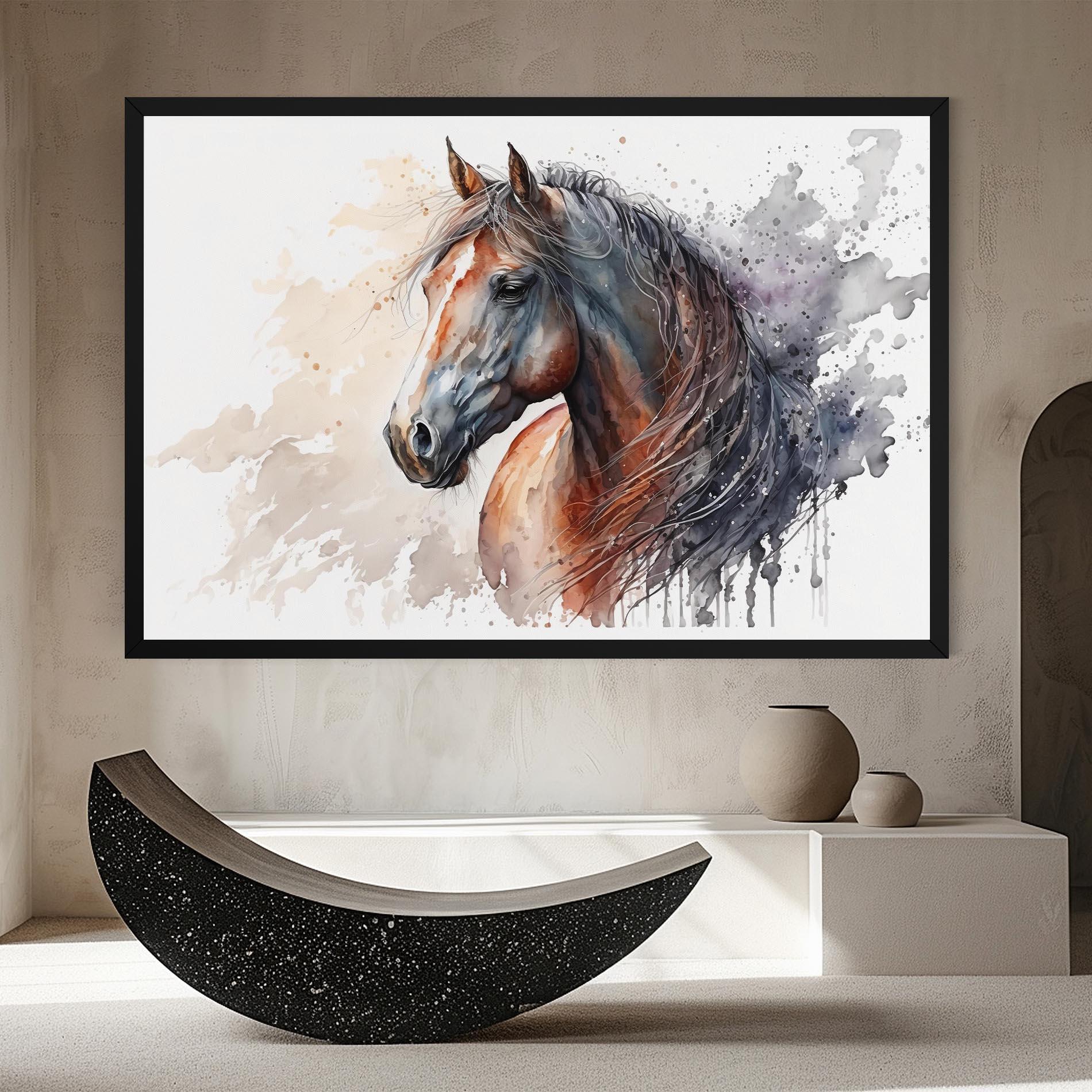 Leinwandbild Black Brown Horse Painting mockup 8