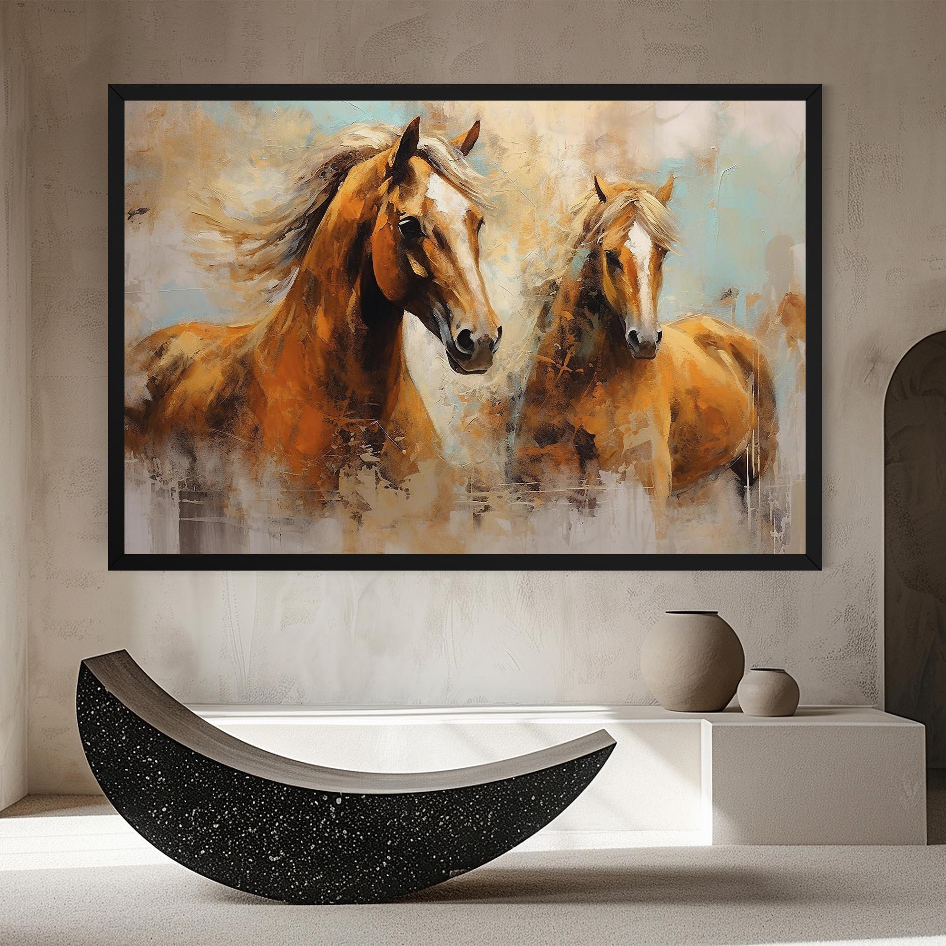 Leinwandbild Brown Horses Staying mockup 8