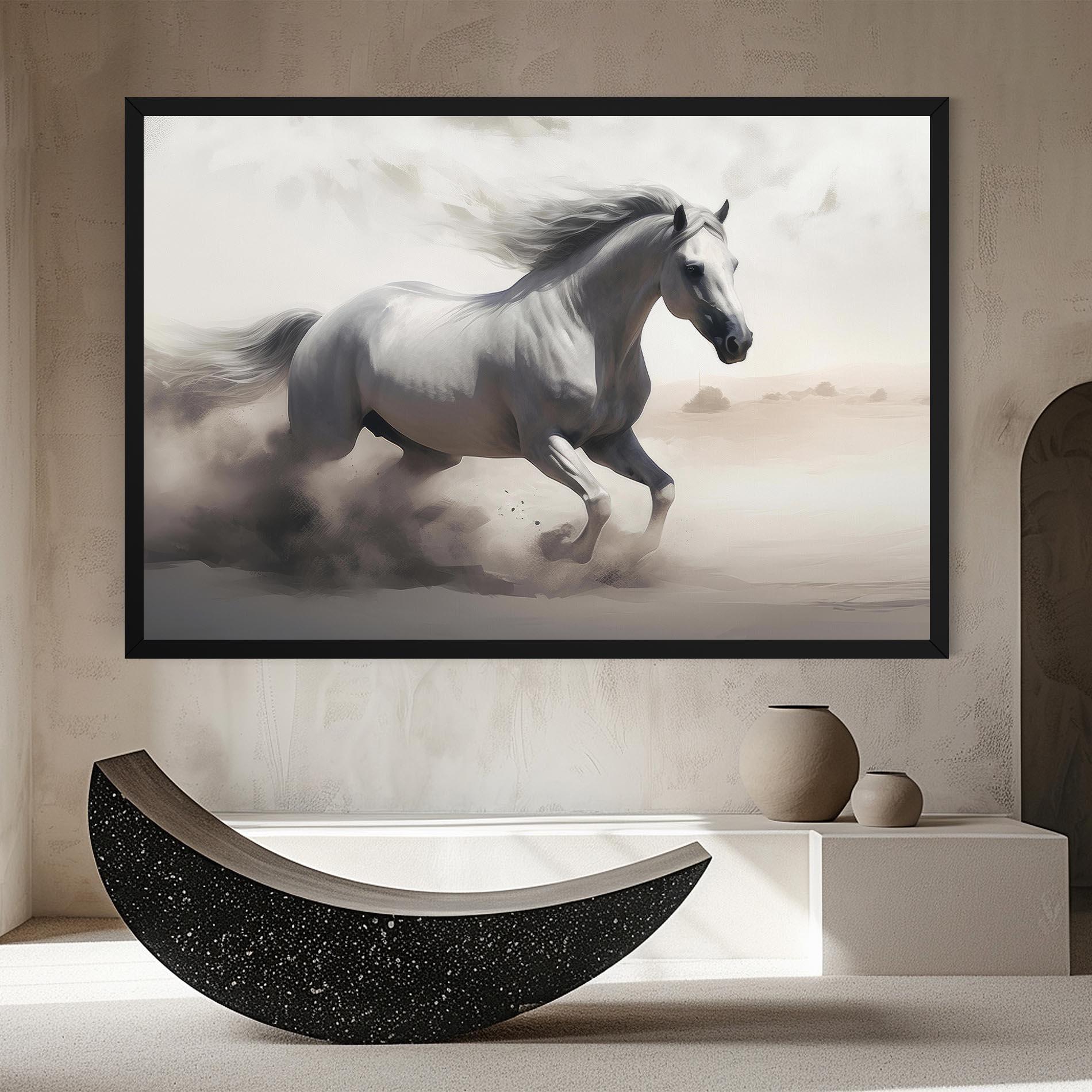 Leinwandbild Light Grey Horse Galloping mockup 8