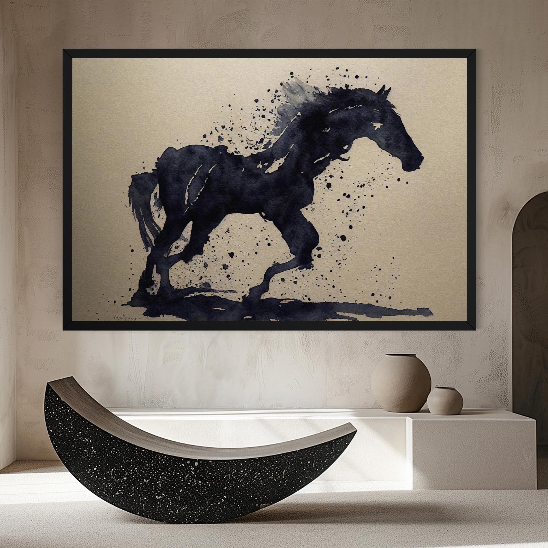 Leinwandbild Watercolor Black Horse mockup 8