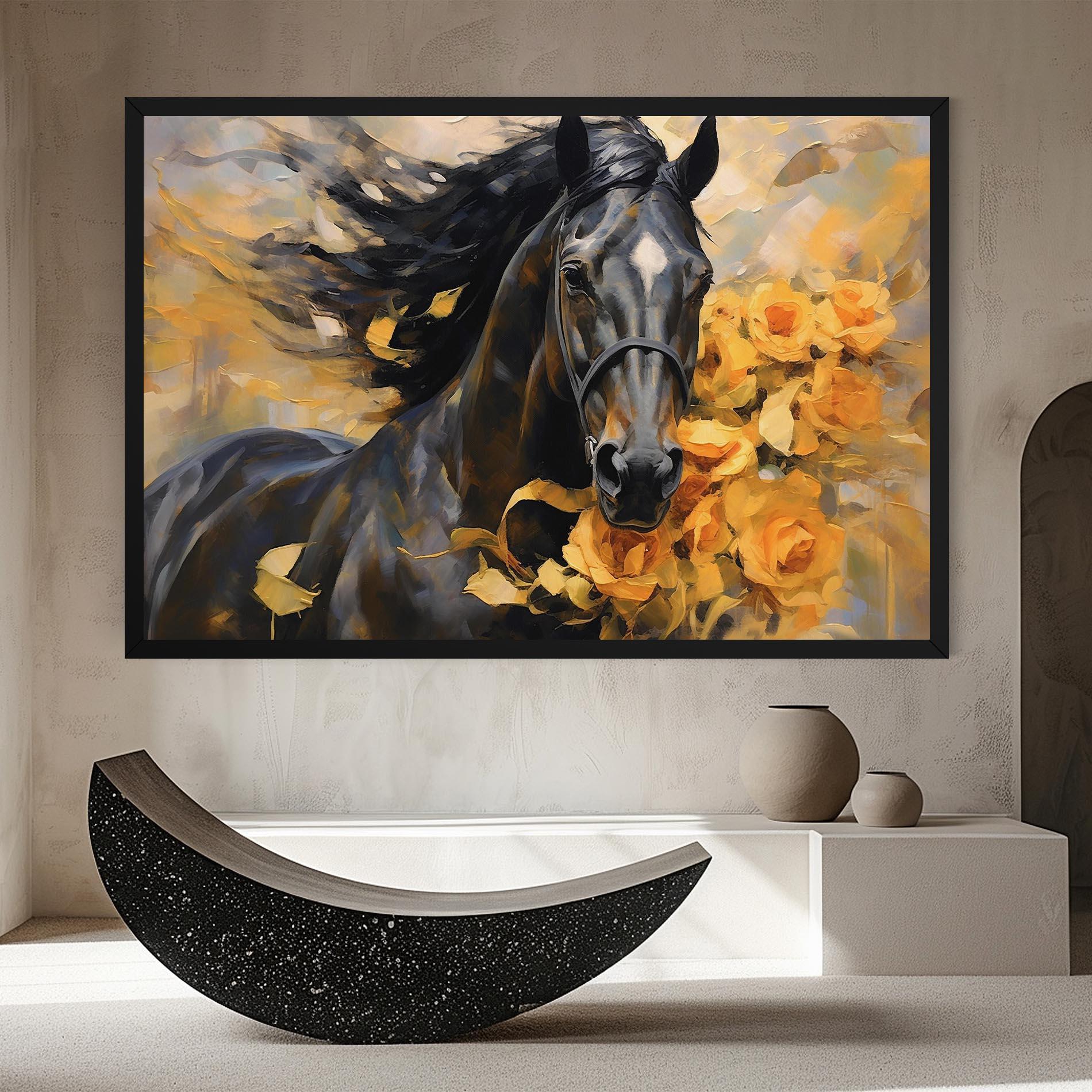 Leinwandbild Yellow Roses Horse mockup 8