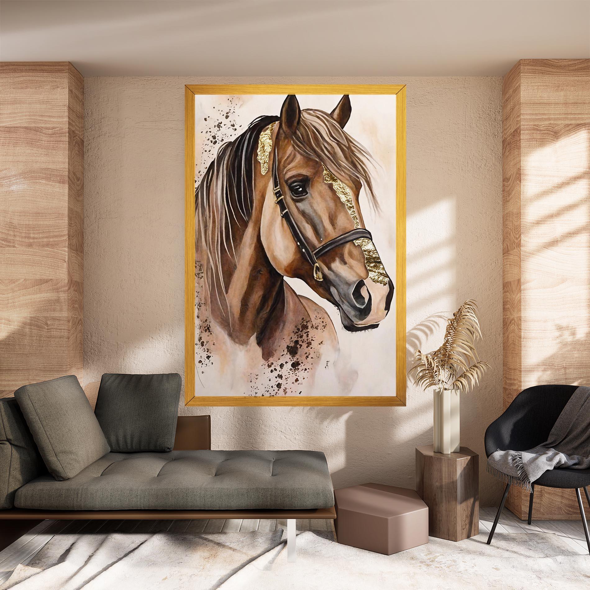 Leinwandbild Gold Horse Painting mockup 8