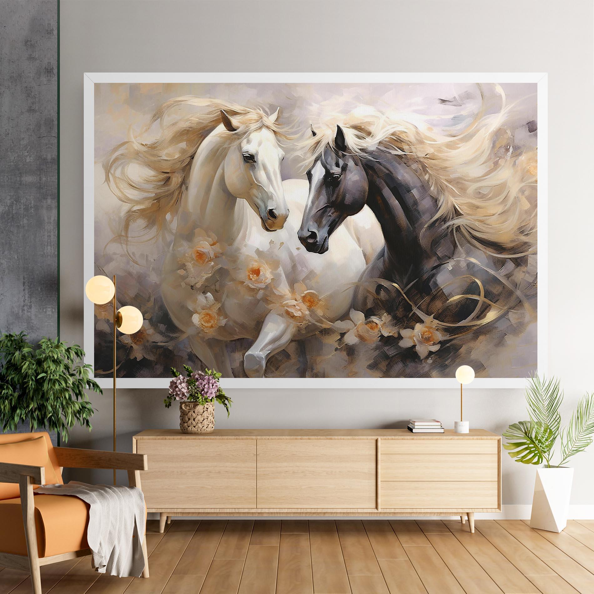 Leinwandbild Black And White Horses mockup 9