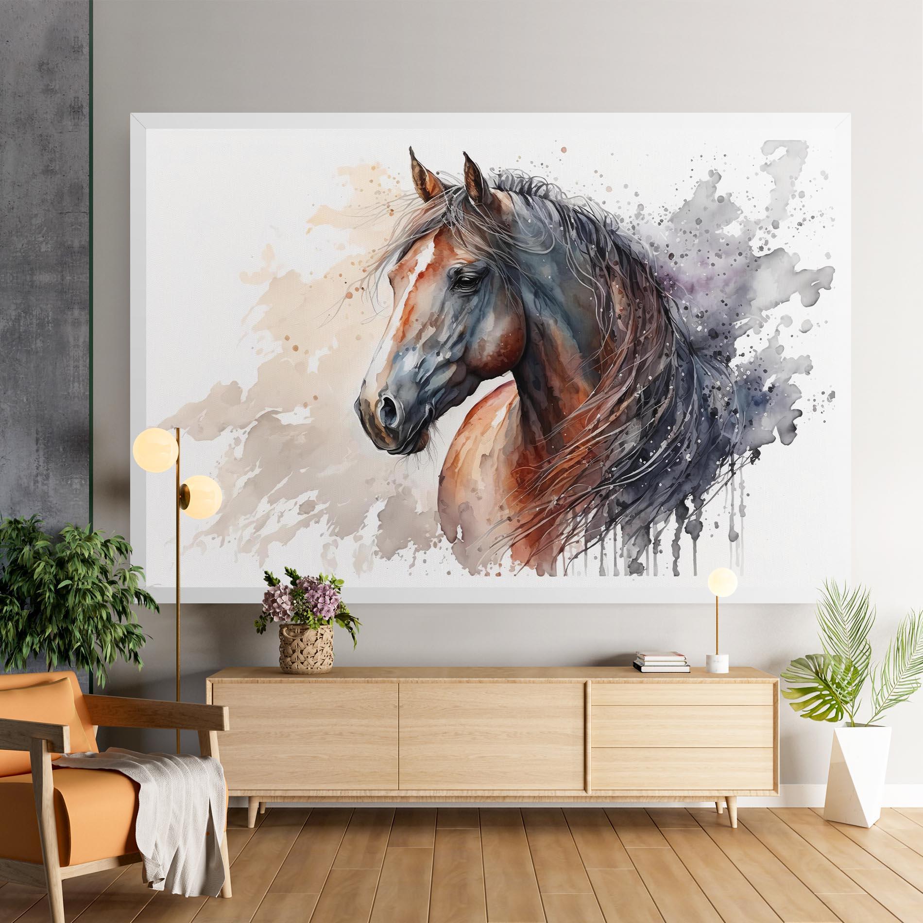 Leinwandbild Black Brown Horse Painting mockup 9