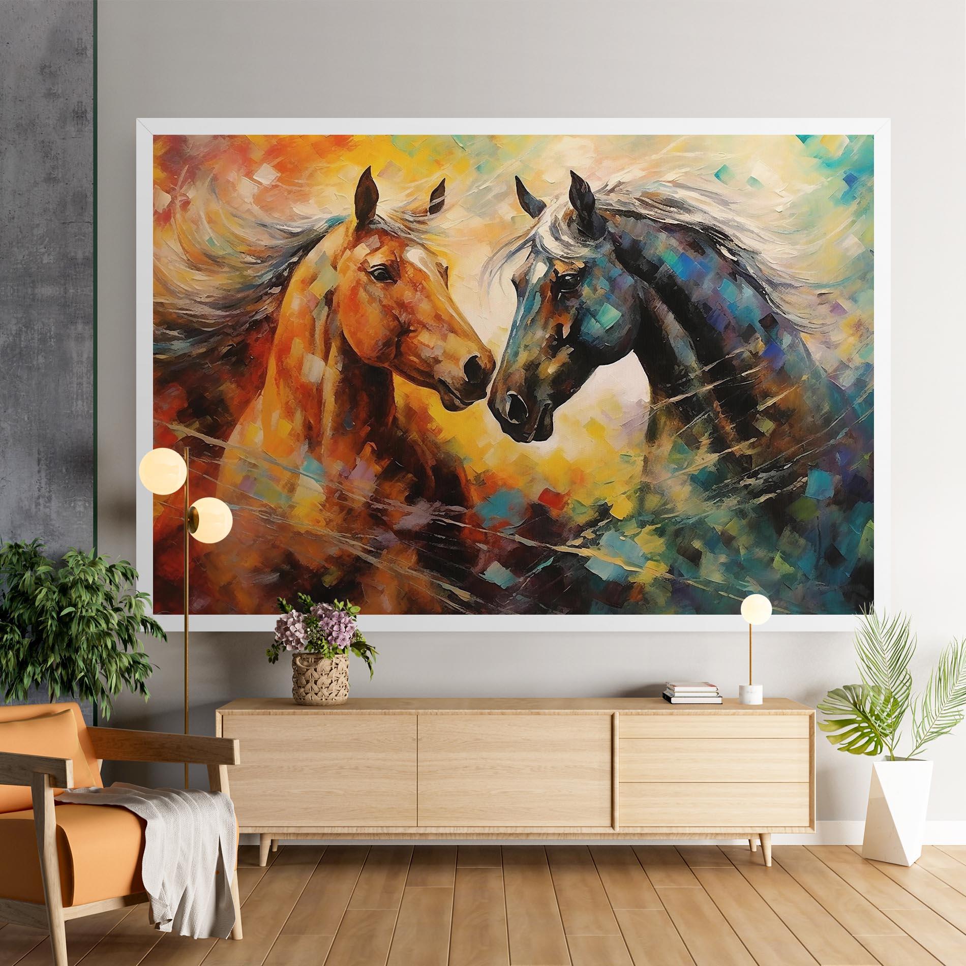 Leinwandbild Brown Black Horses mockup 9