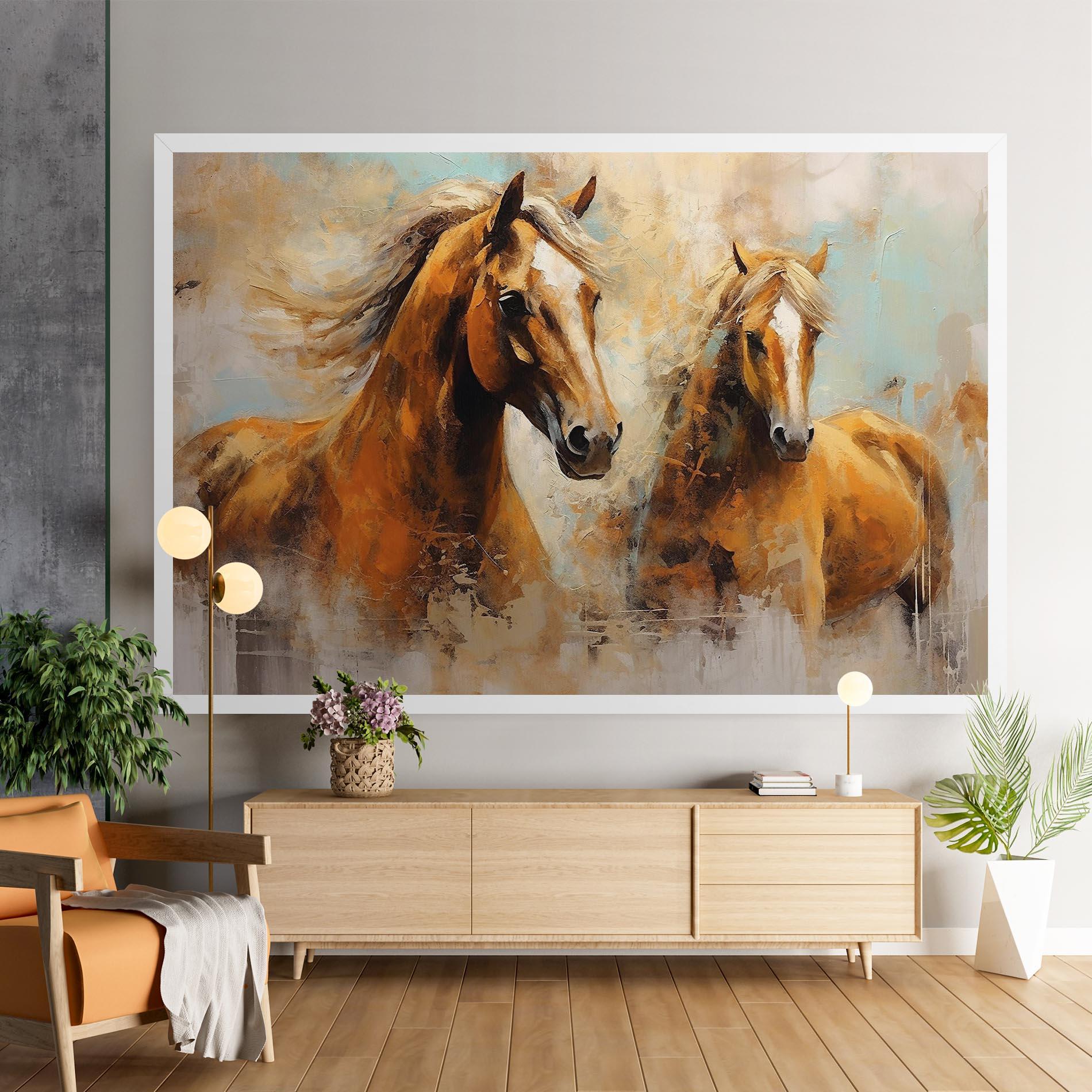 Leinwandbild Brown Horses Staying mockup 9