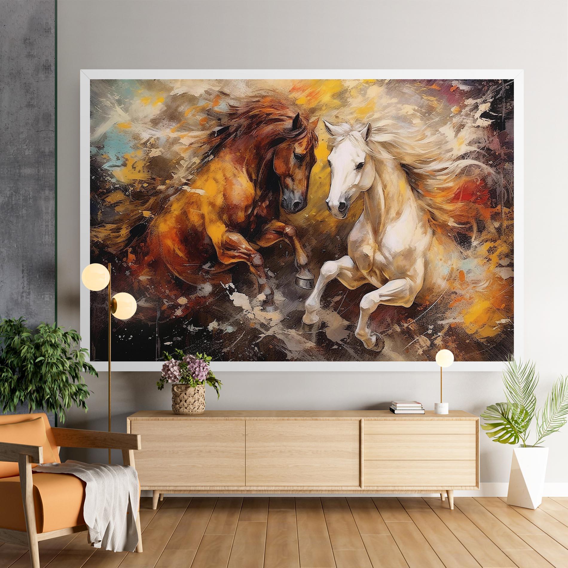 Leinwandbild Brown White Horses mockup 9