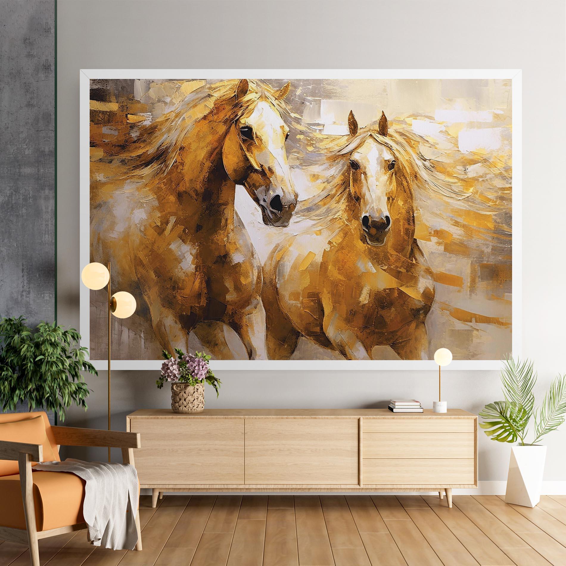 Leinwandbild Golden Brown Horses mockup 9
