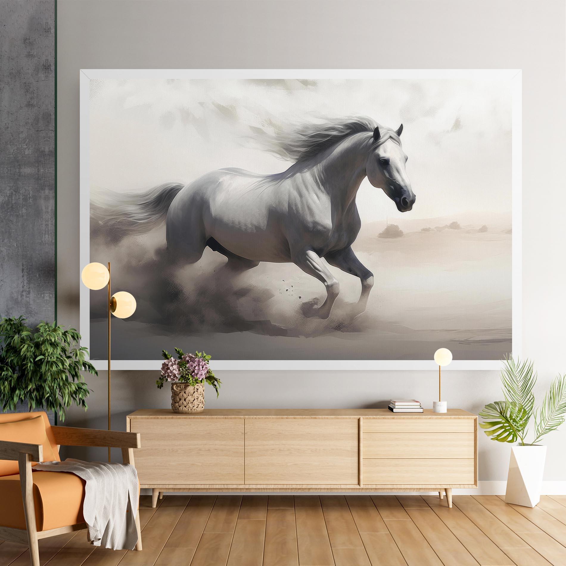 Leinwandbild Light Grey Horse Galloping mockup 9