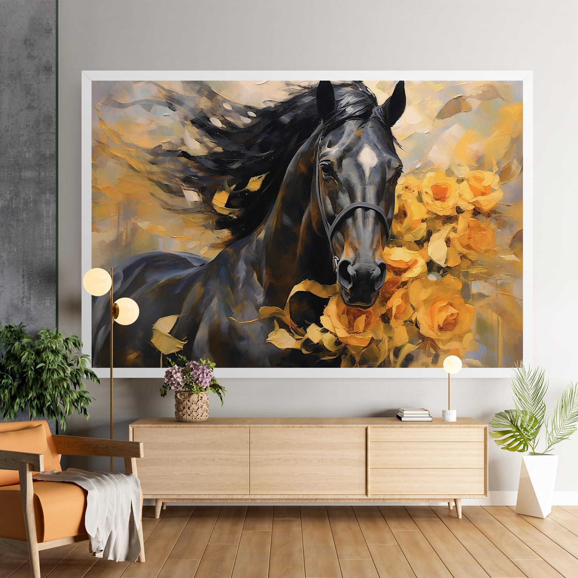 Leinwandbild Yellow Roses Horse mockup 9