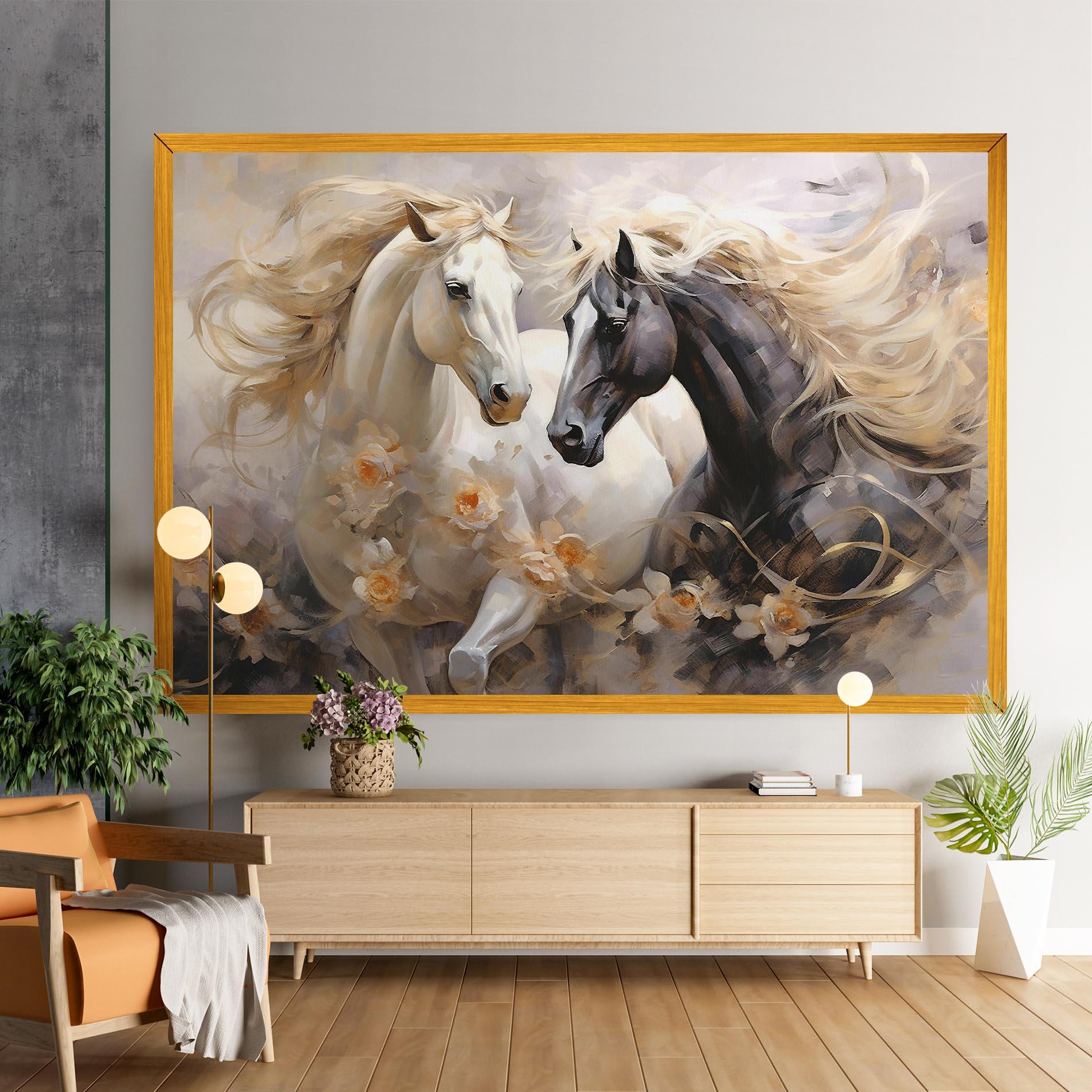 Leinwandbild Black And White Horses mockup 9