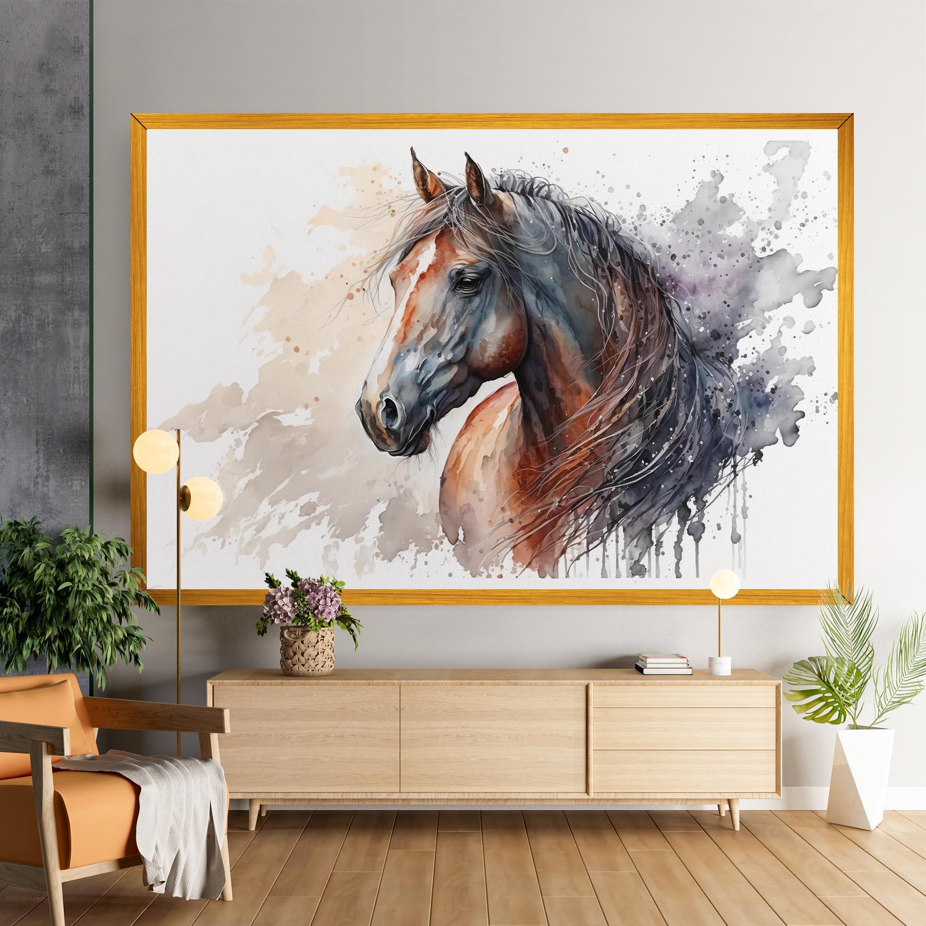 Leinwandbild Black Brown Horse Painting mockup 9