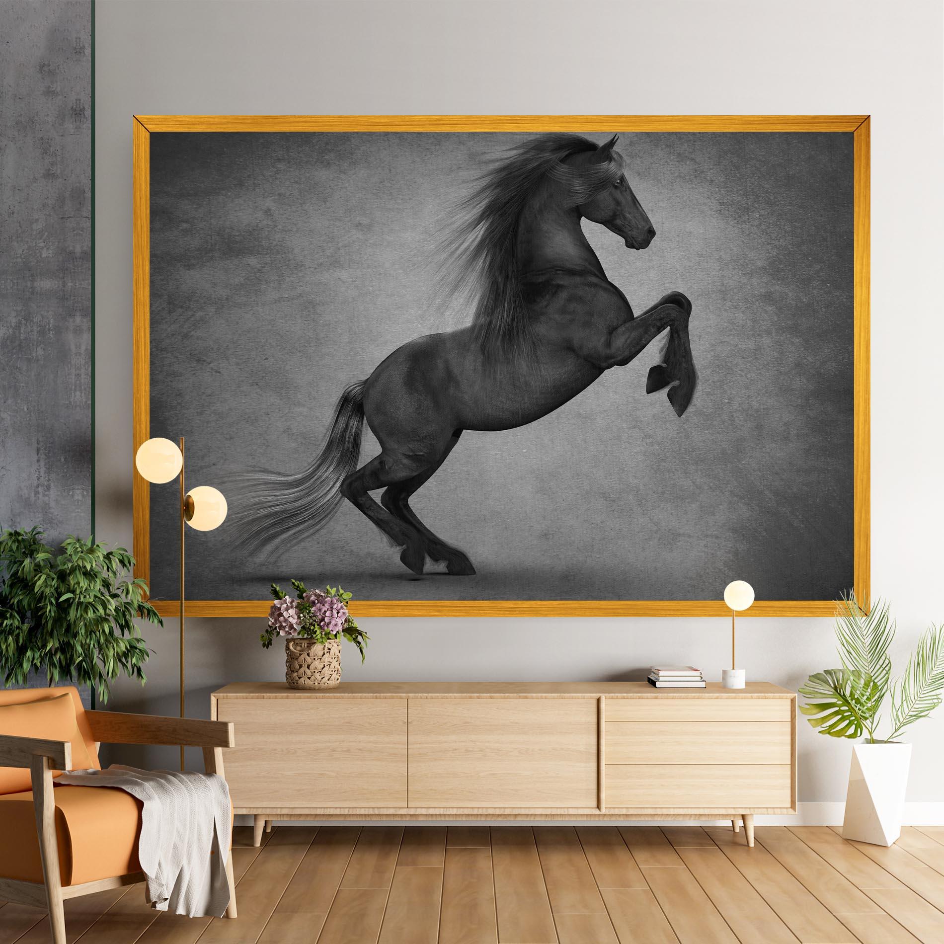 Leinwandbild Black Horse Jumping mockup 9