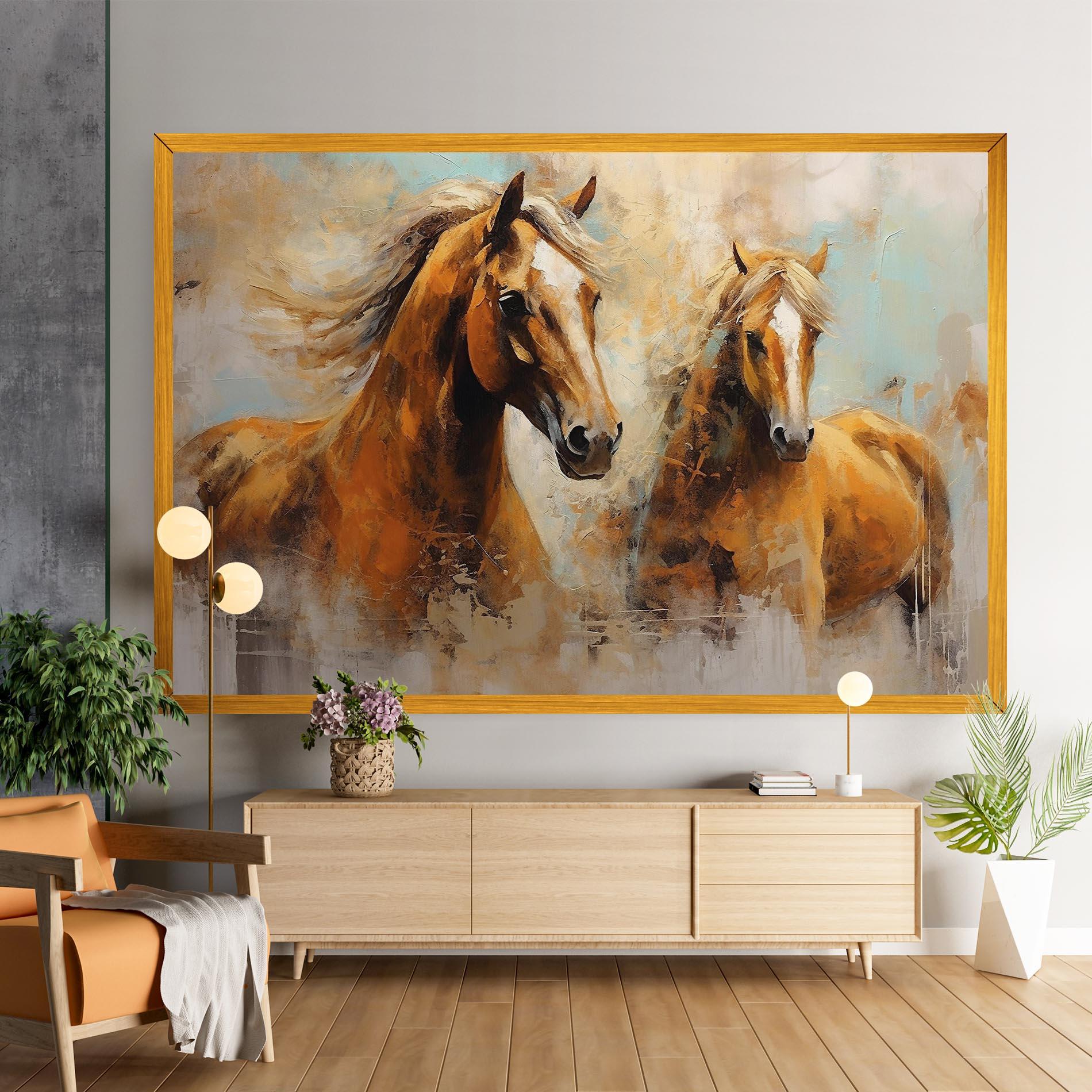 Leinwandbild Brown Horses Staying mockup 9