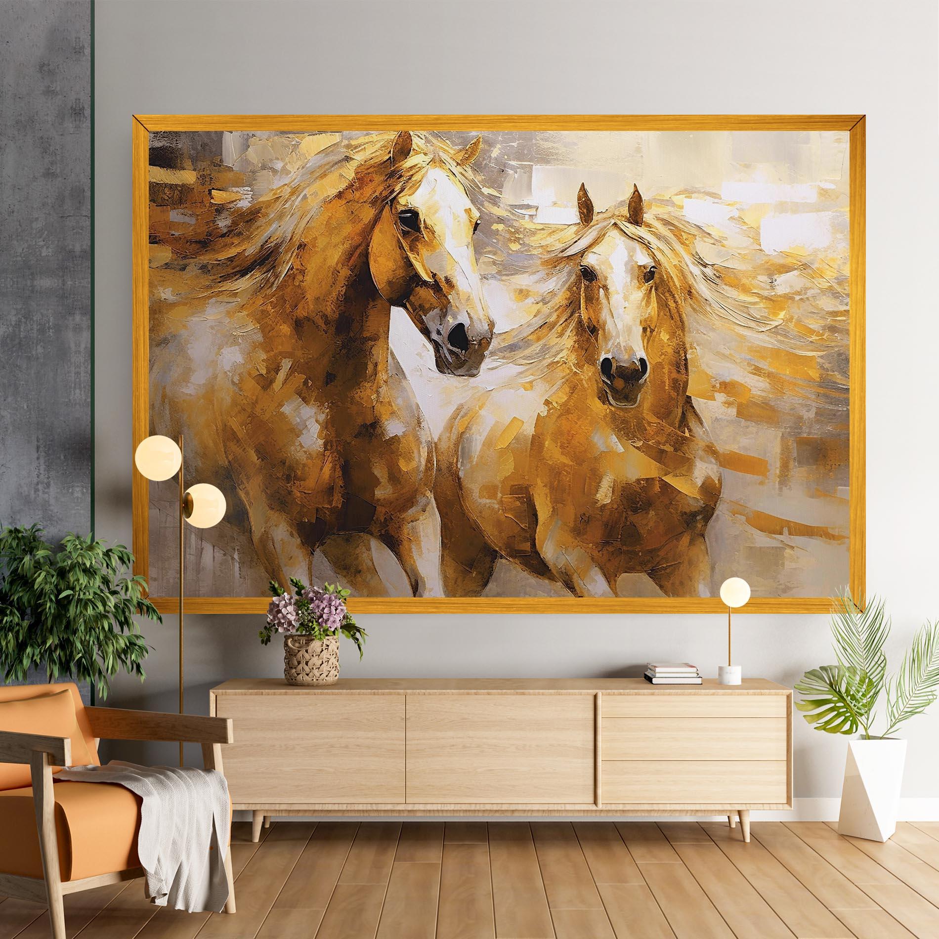 Leinwandbild Golden Brown Horses mockup 9