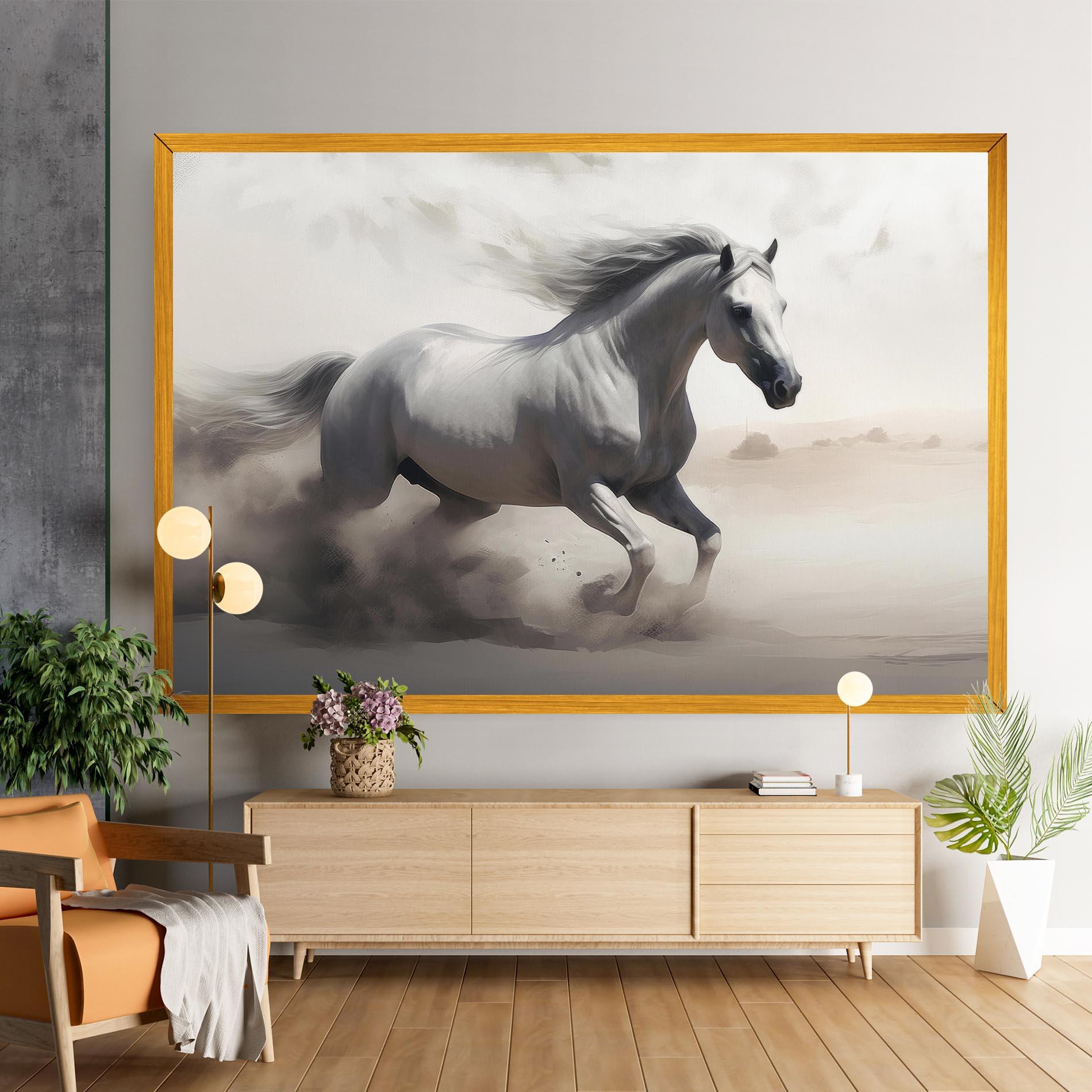 Leinwandbild Light Grey Horse Galloping mockup 9