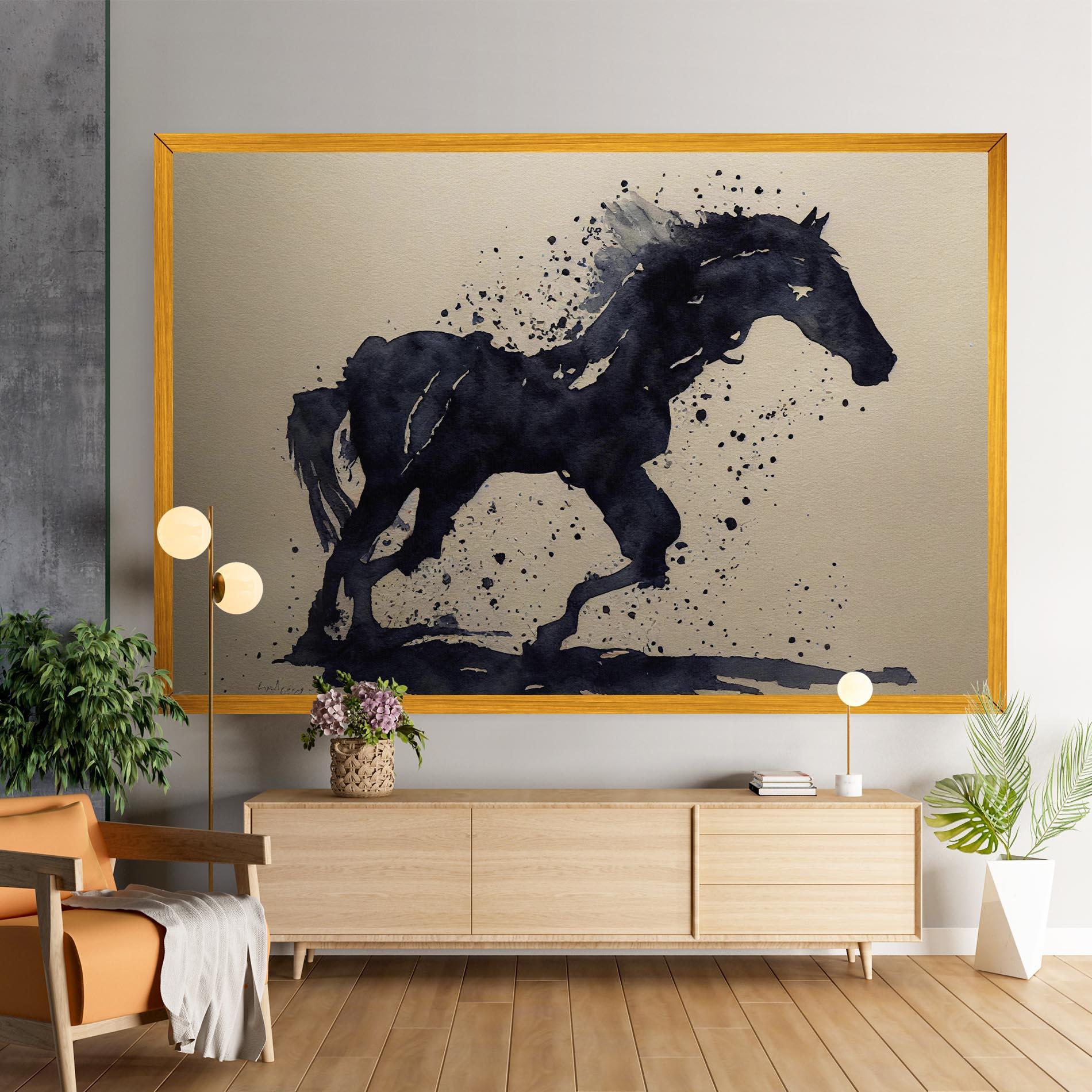 Leinwandbild Watercolor Black Horse mockup 9