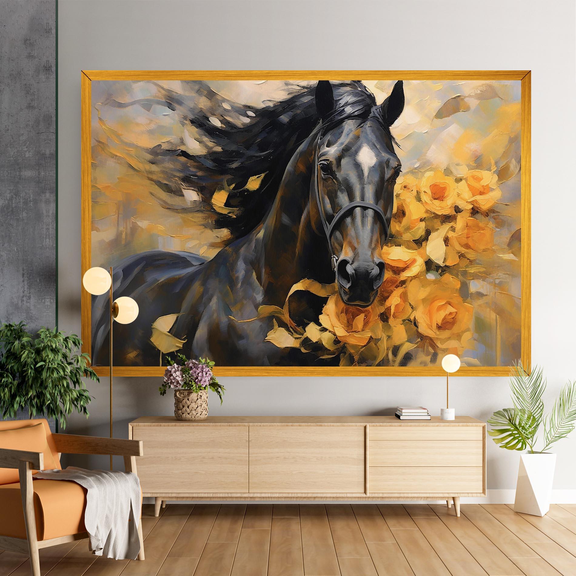 Leinwandbild Yellow Roses Horse mockup 9