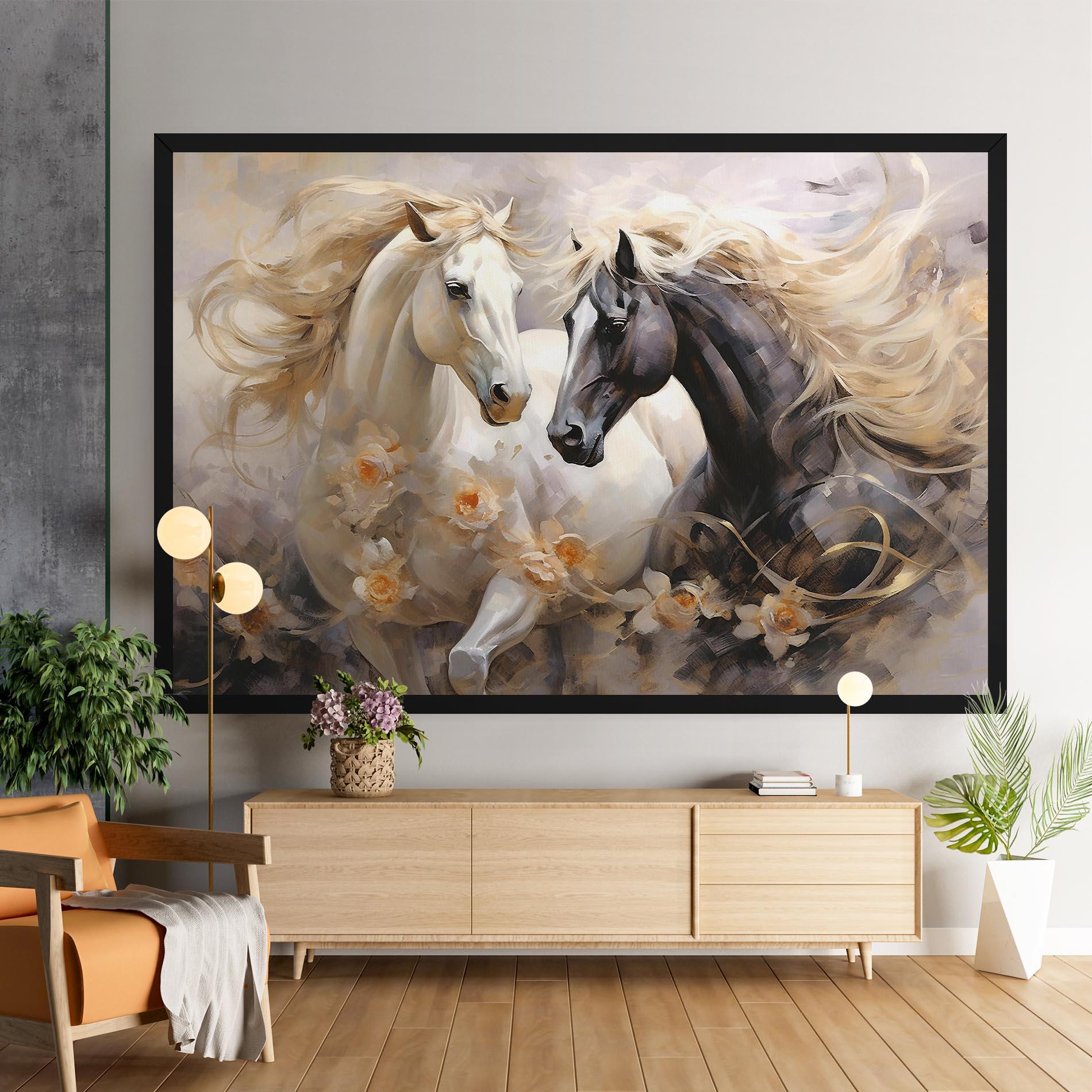Leinwandbild Black And White Horses mockup 9