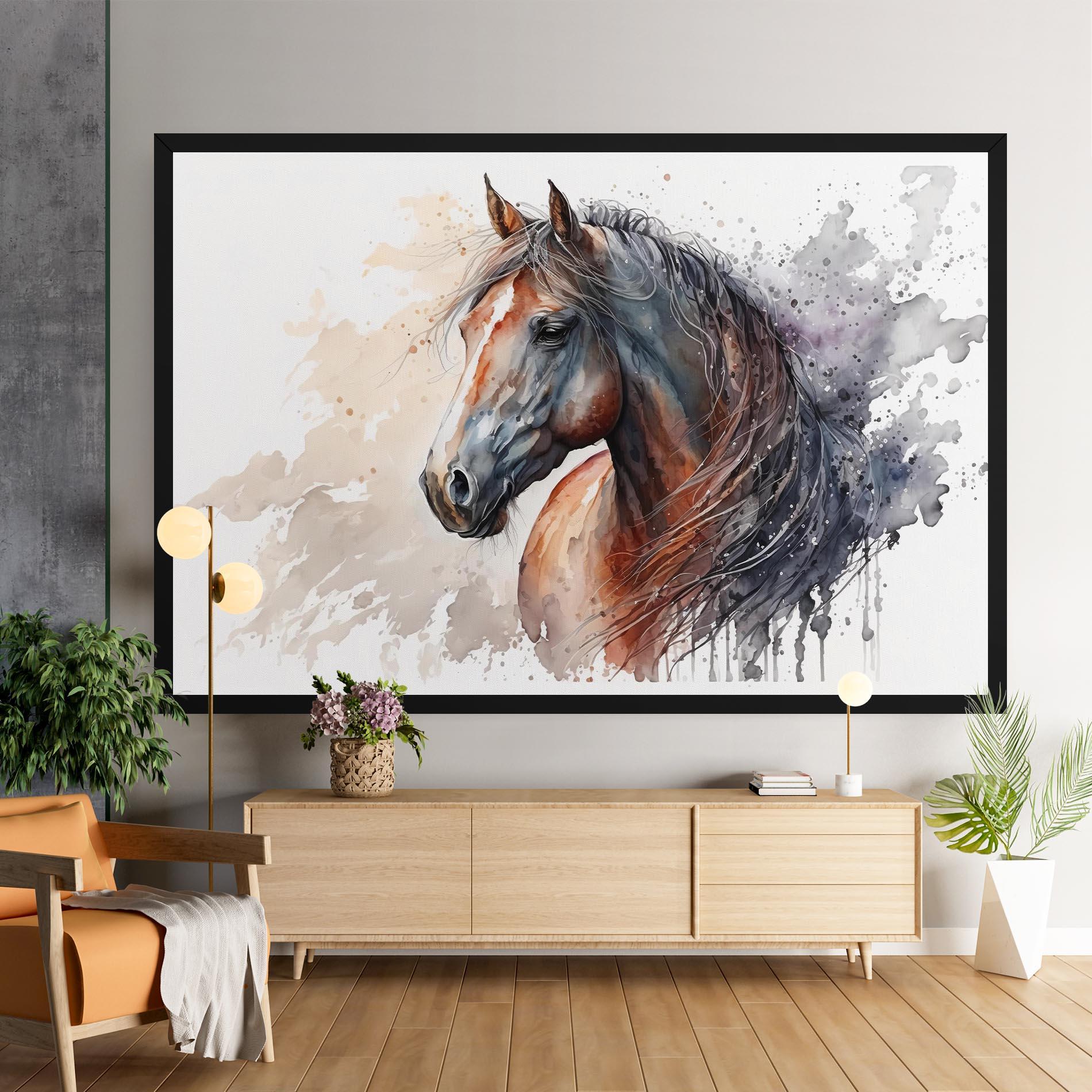 Leinwandbild Black Brown Horse Painting mockup 9