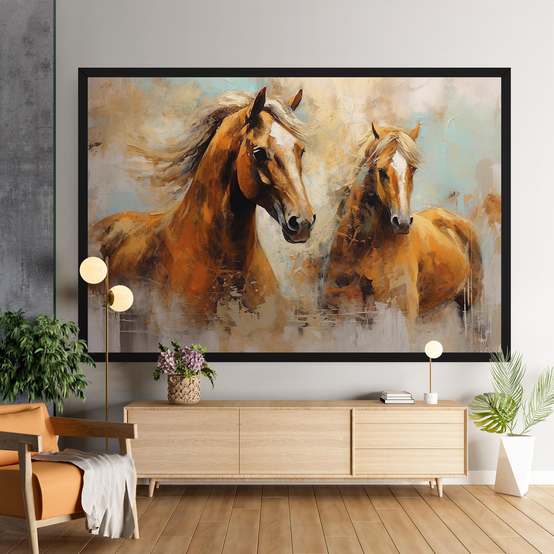 Leinwandbild Brown Horses Staying mockup 9