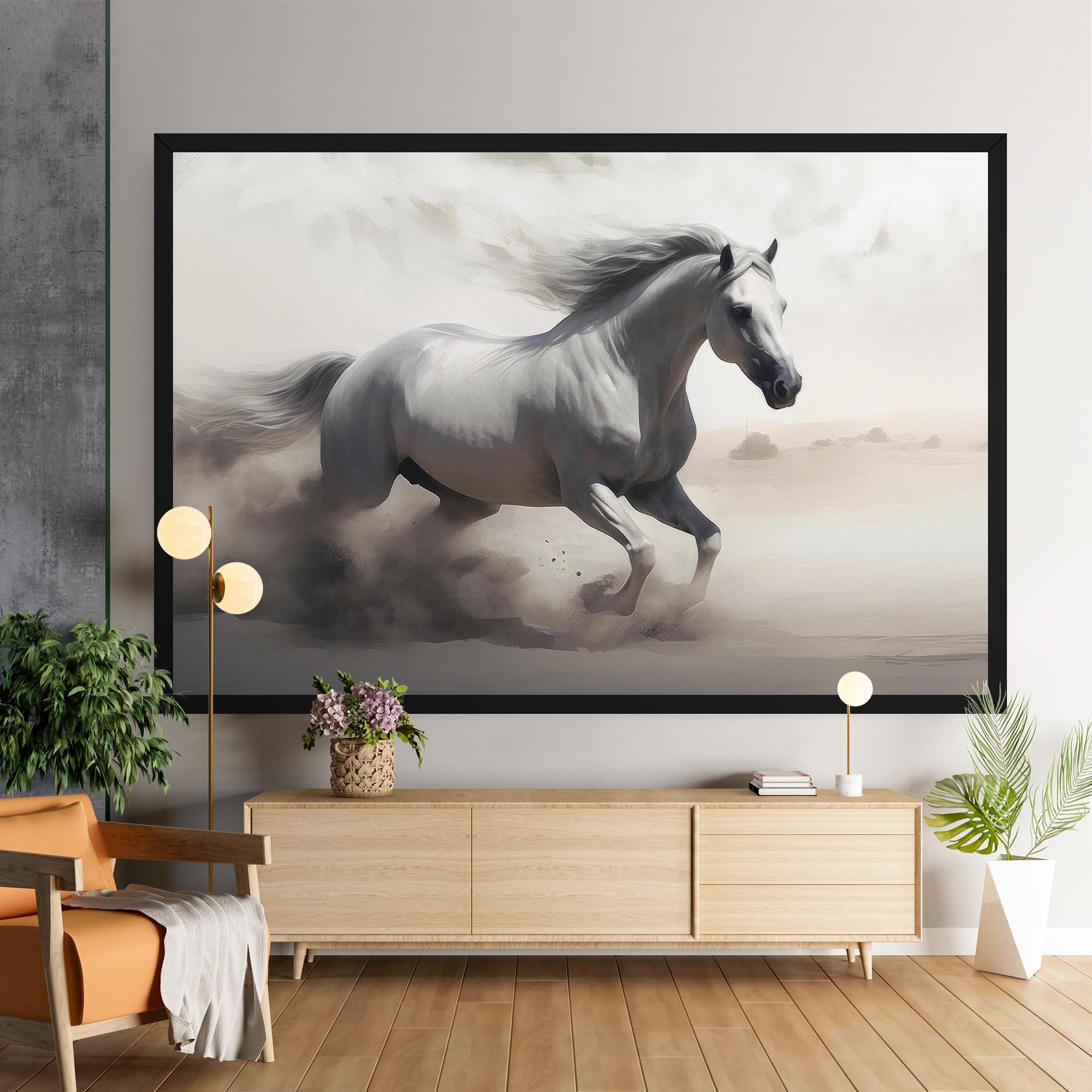 Leinwandbild Light Grey Horse Galloping mockup 9