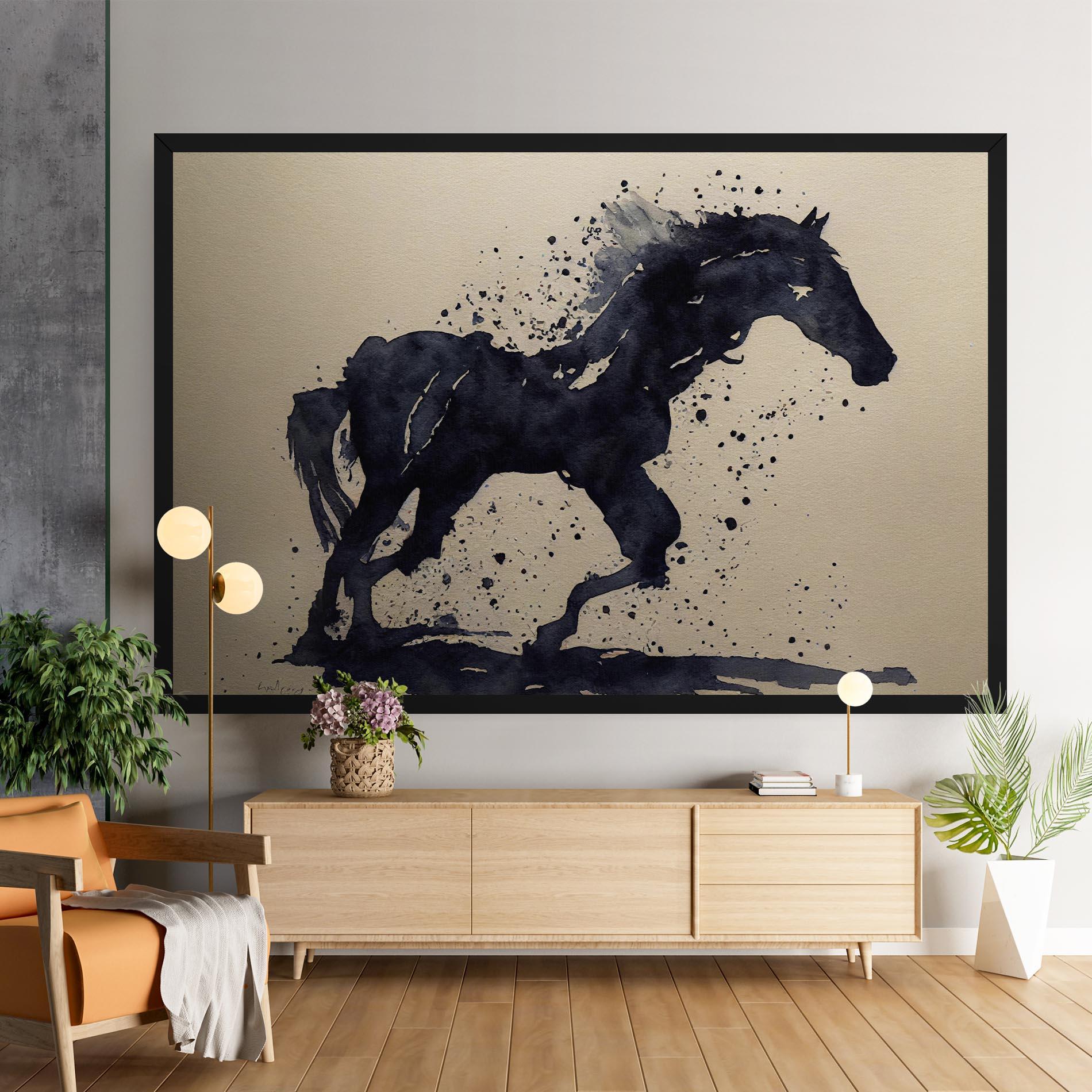 Leinwandbild Watercolor Black Horse mockup 9